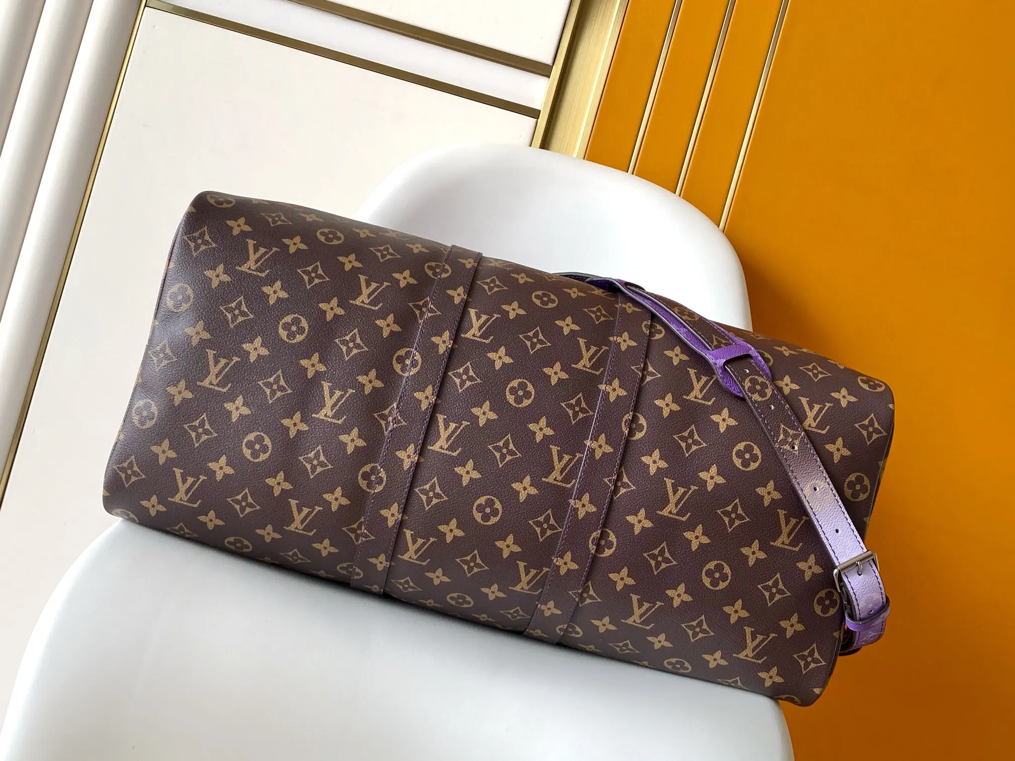 Keepall 老花 紫色 牛皮 旅行袋 大容量旅行款