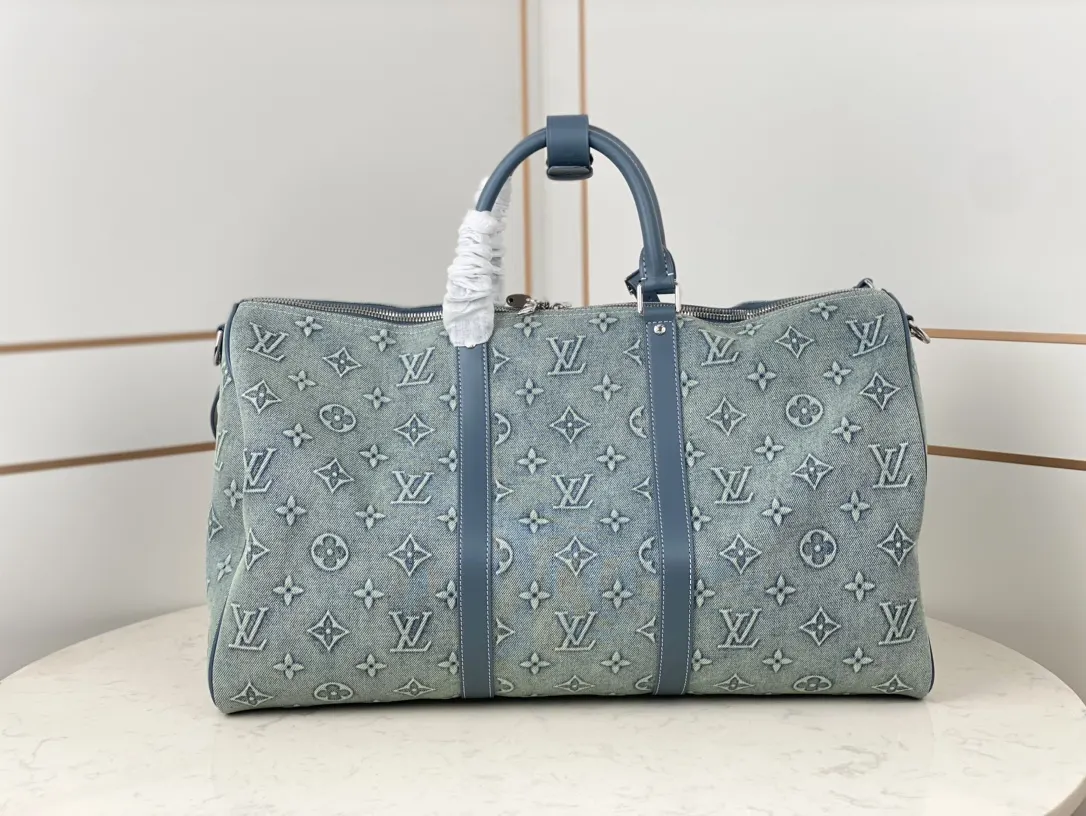 LV Keepall 丹宁 牛皮 旅行袋 大容量旅行款