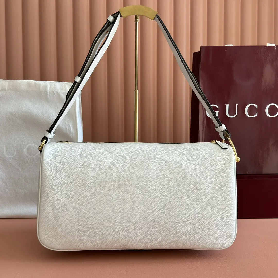 Gucci 白色 棕色 牛皮 腋下包 复古腋下背款