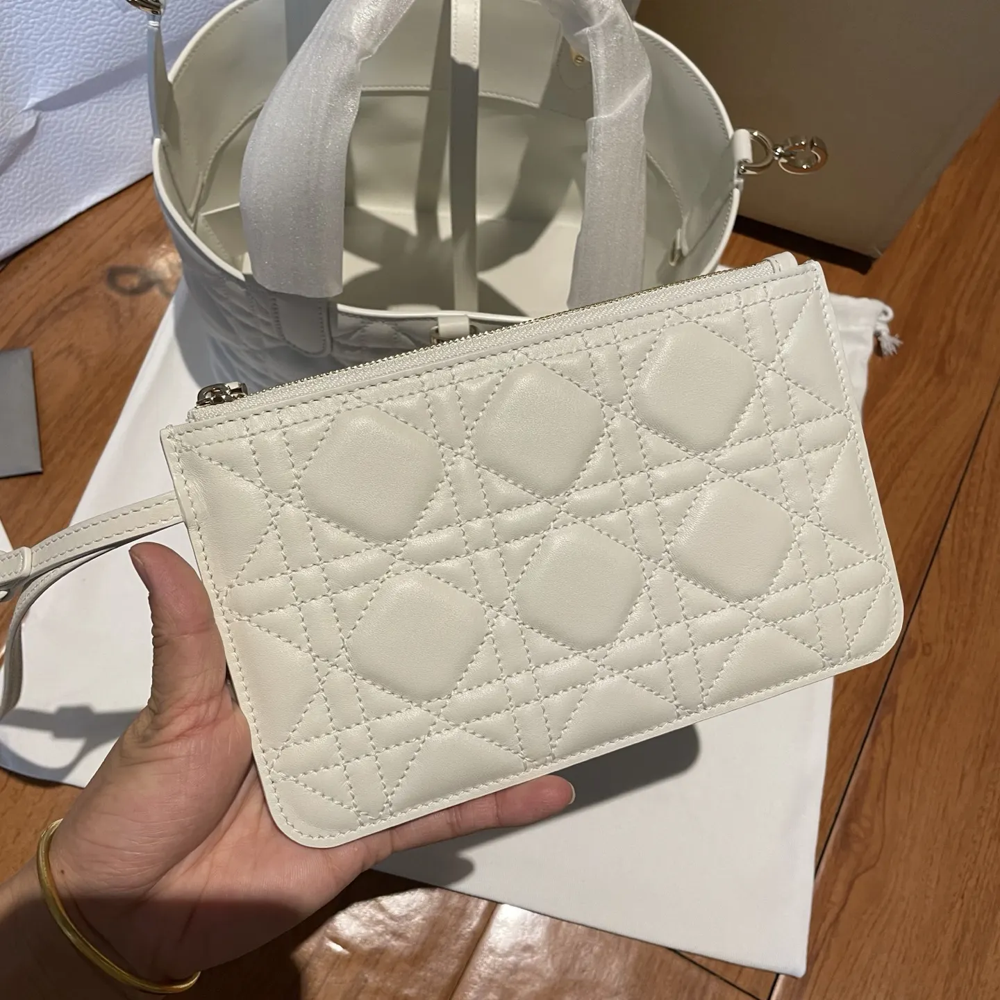Dior White Bucket Bag Casual Leather