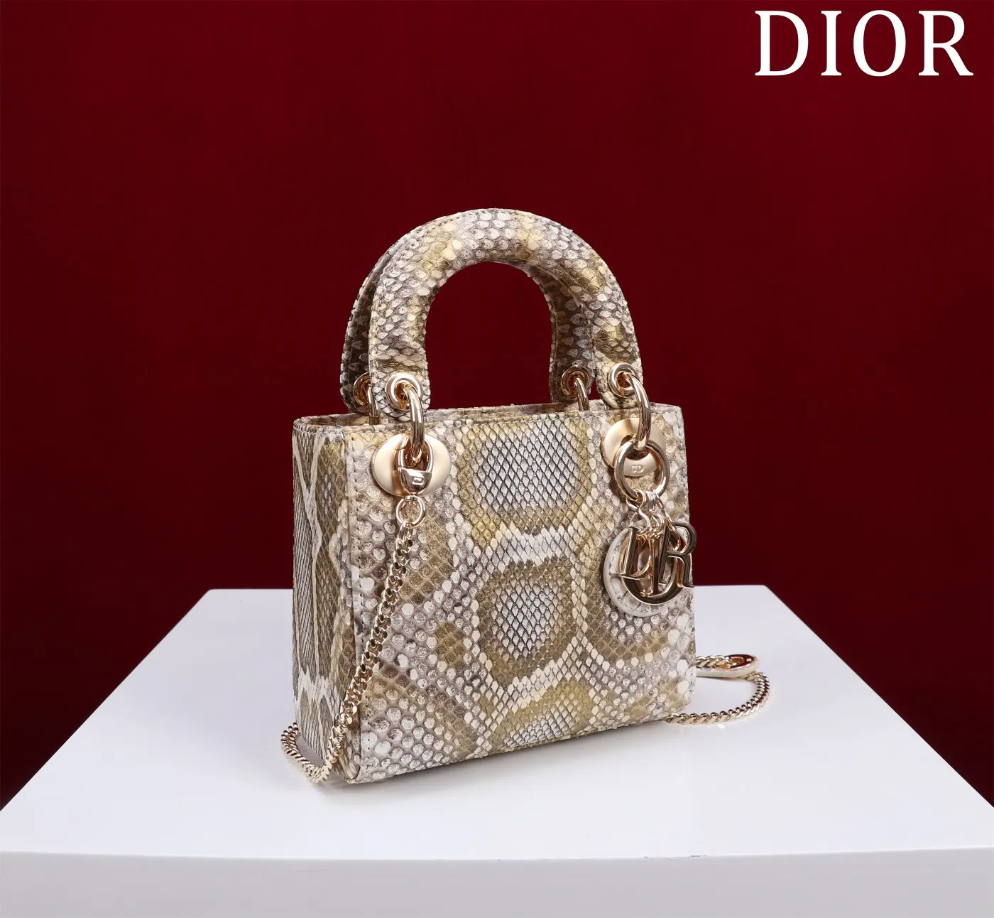 Dior Lady Dior Lady 金色藤格紋手提斜挎包 小號