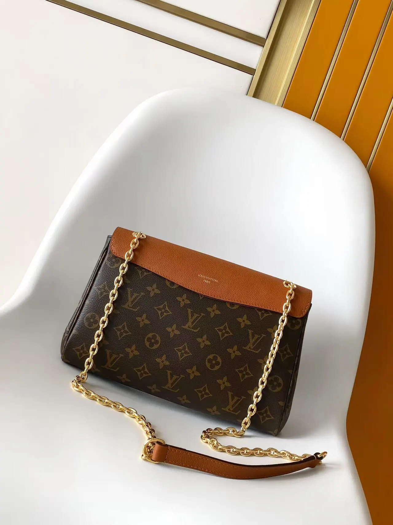 Louis Vuitton Black Brown Chain Bag Canvas
