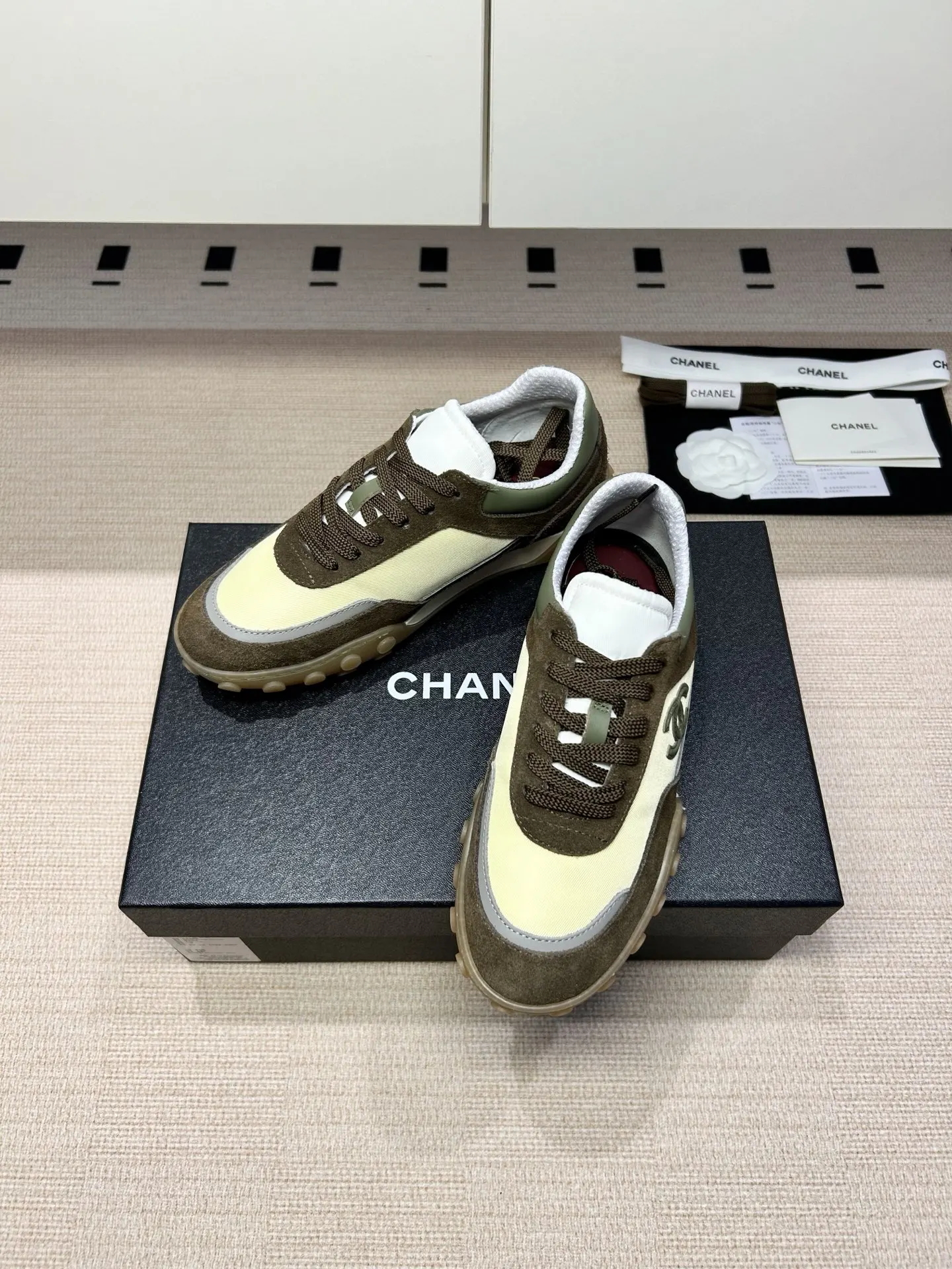 Chanel Green/White Leather Sneakers