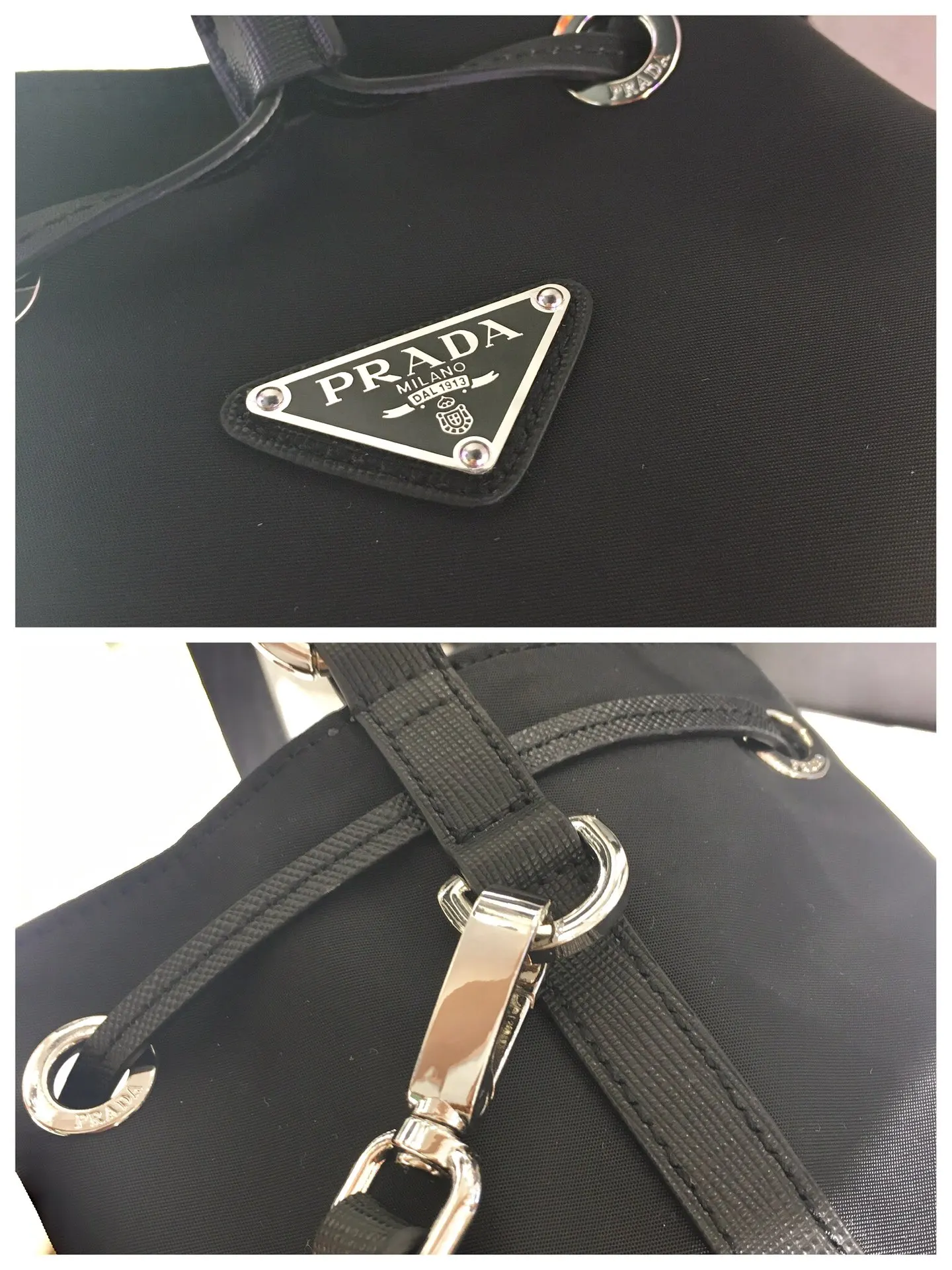 Prada Re-Nylon 1BE055 尼龙 Saffiano十字纹牛皮 水桶包