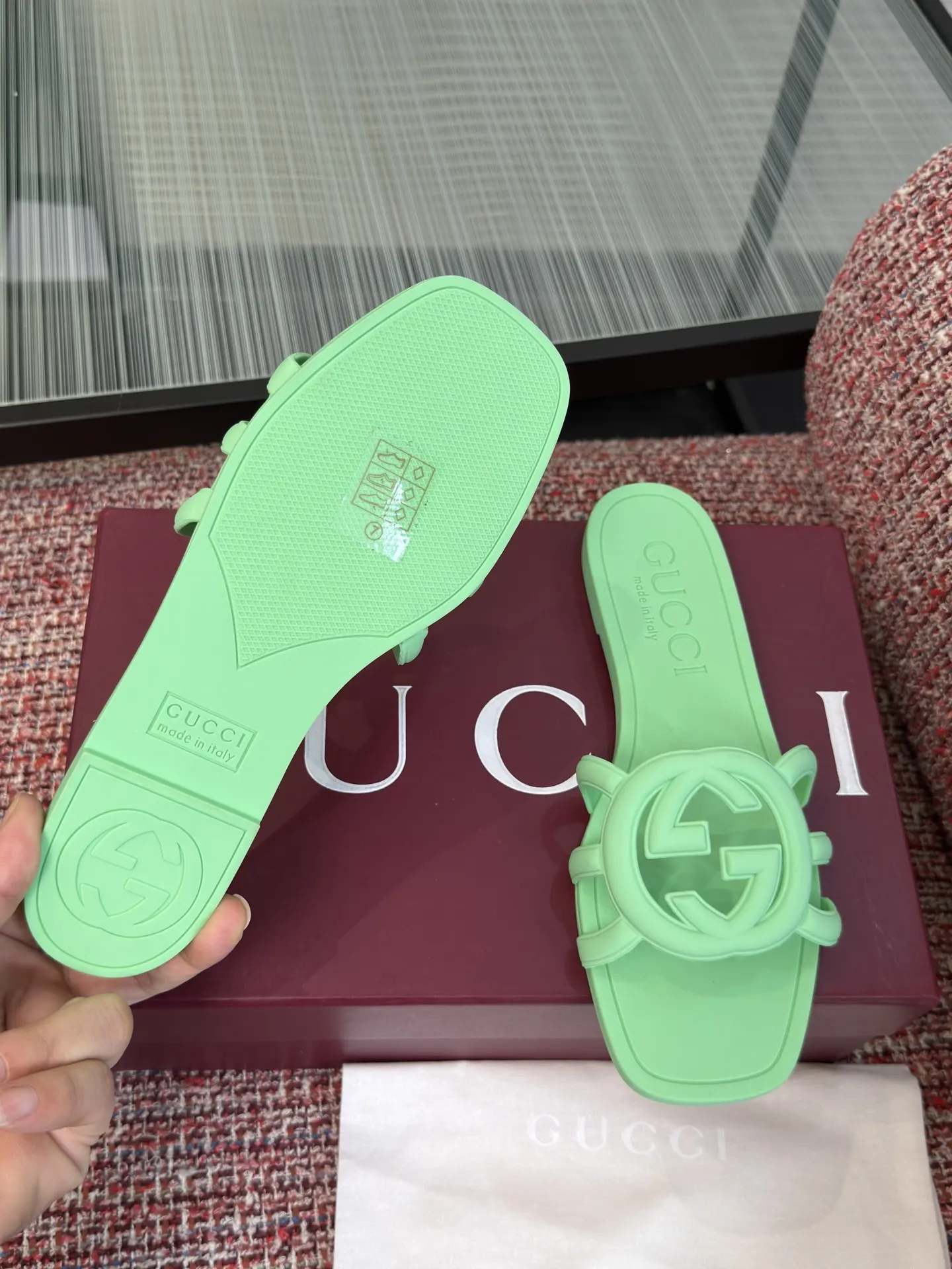 Gucci Interlocking G 薄荷绿色凉拖 休闲 运动鞋