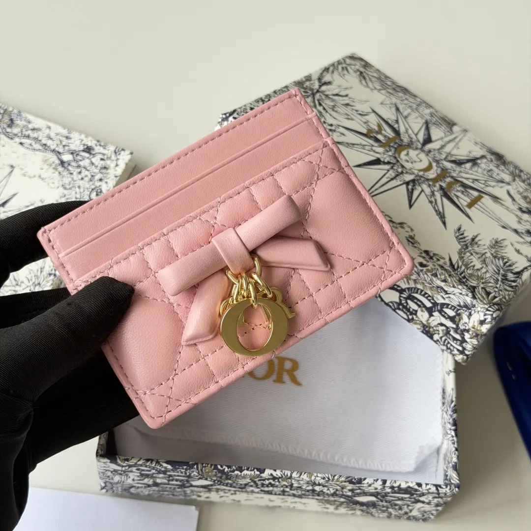 Dior 粉色 皮革 蝴蝶结 卡包