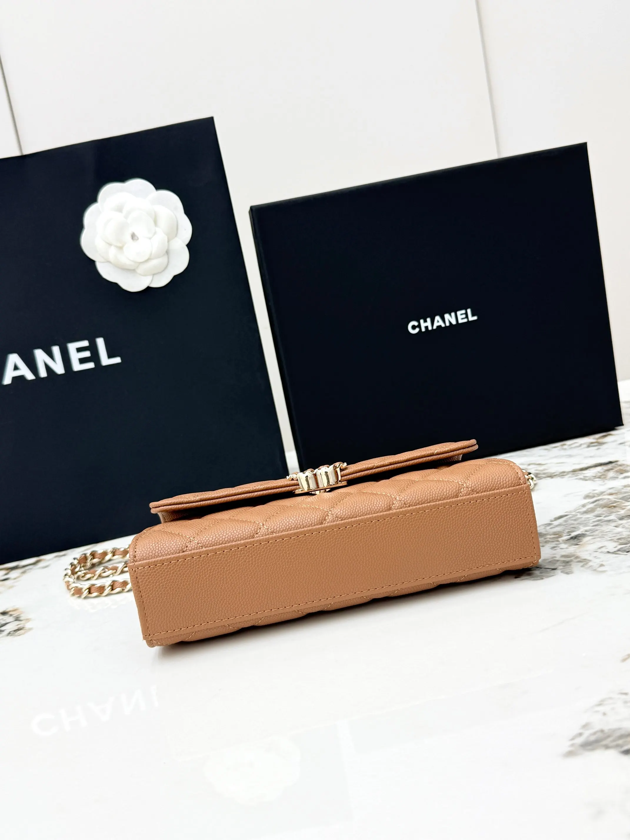 Chanel 焦糖色牛皮Kelly手提包 金链斜挎
