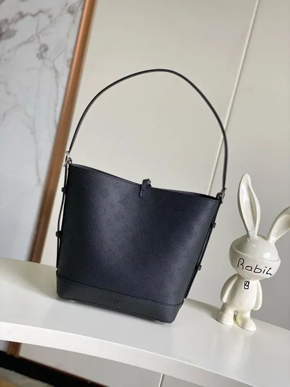 Black Gray Bucket Bag Casual Leather