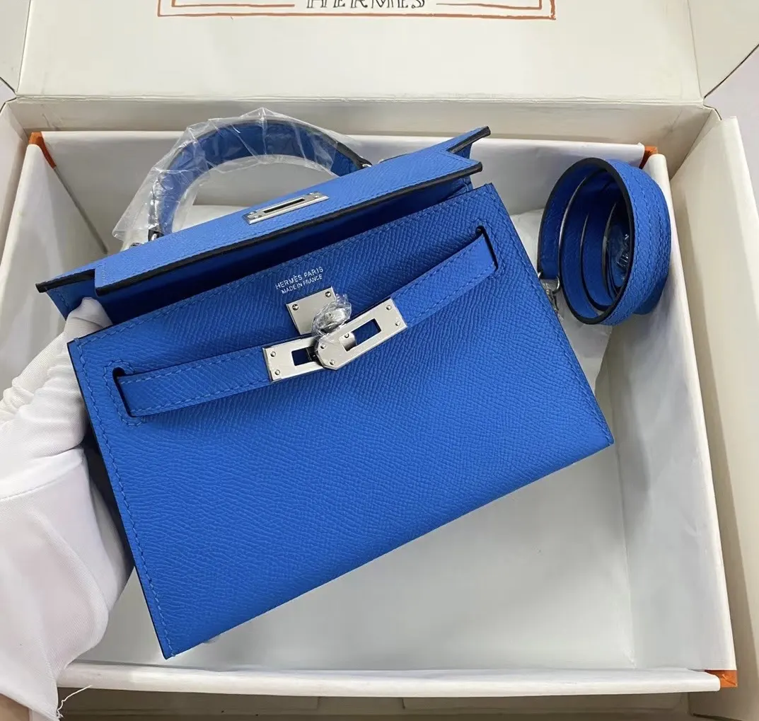 Hermès 迷你皮革手提包 皇家蓝银扣