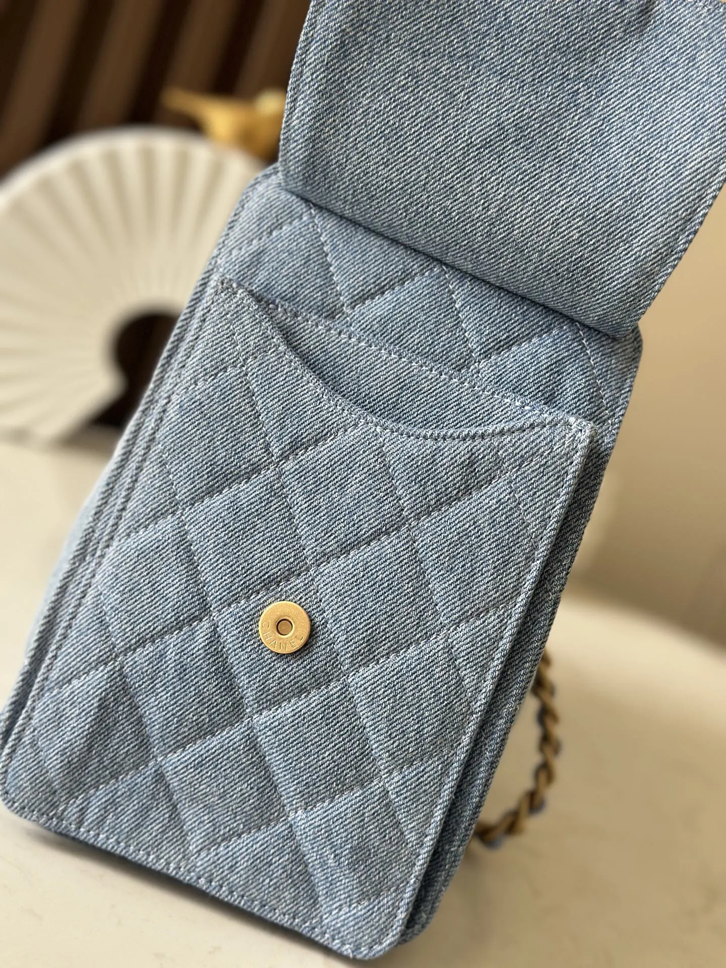 Chanel Blue Hobo Shoulder Bag Vintage Leather