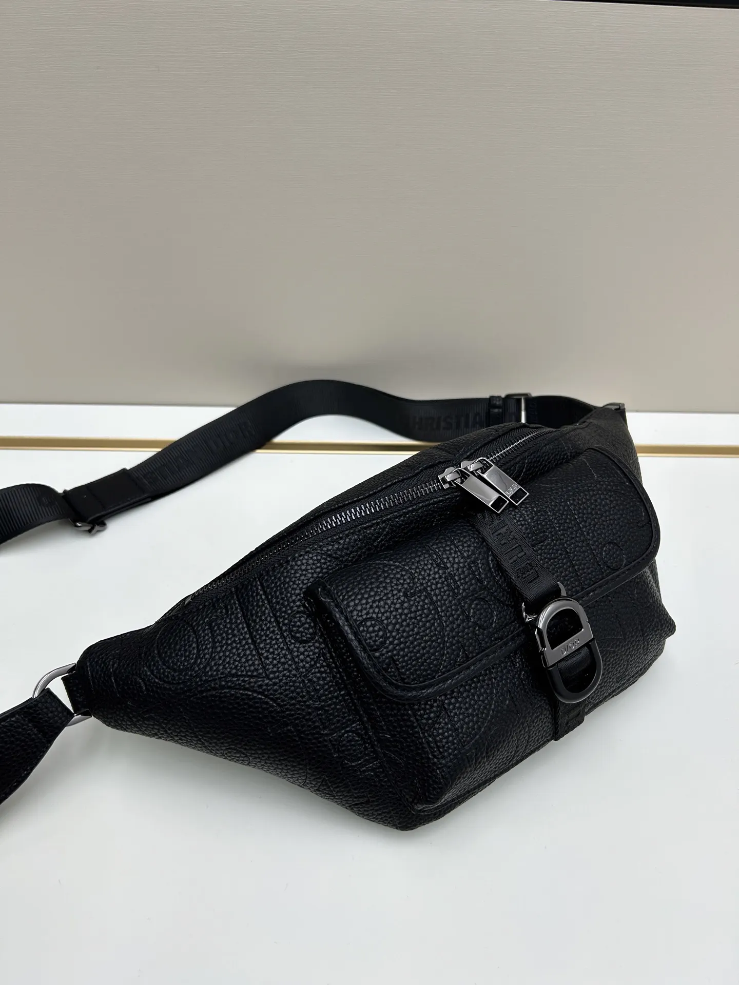 Black Beige Belt Bag Casual Leather