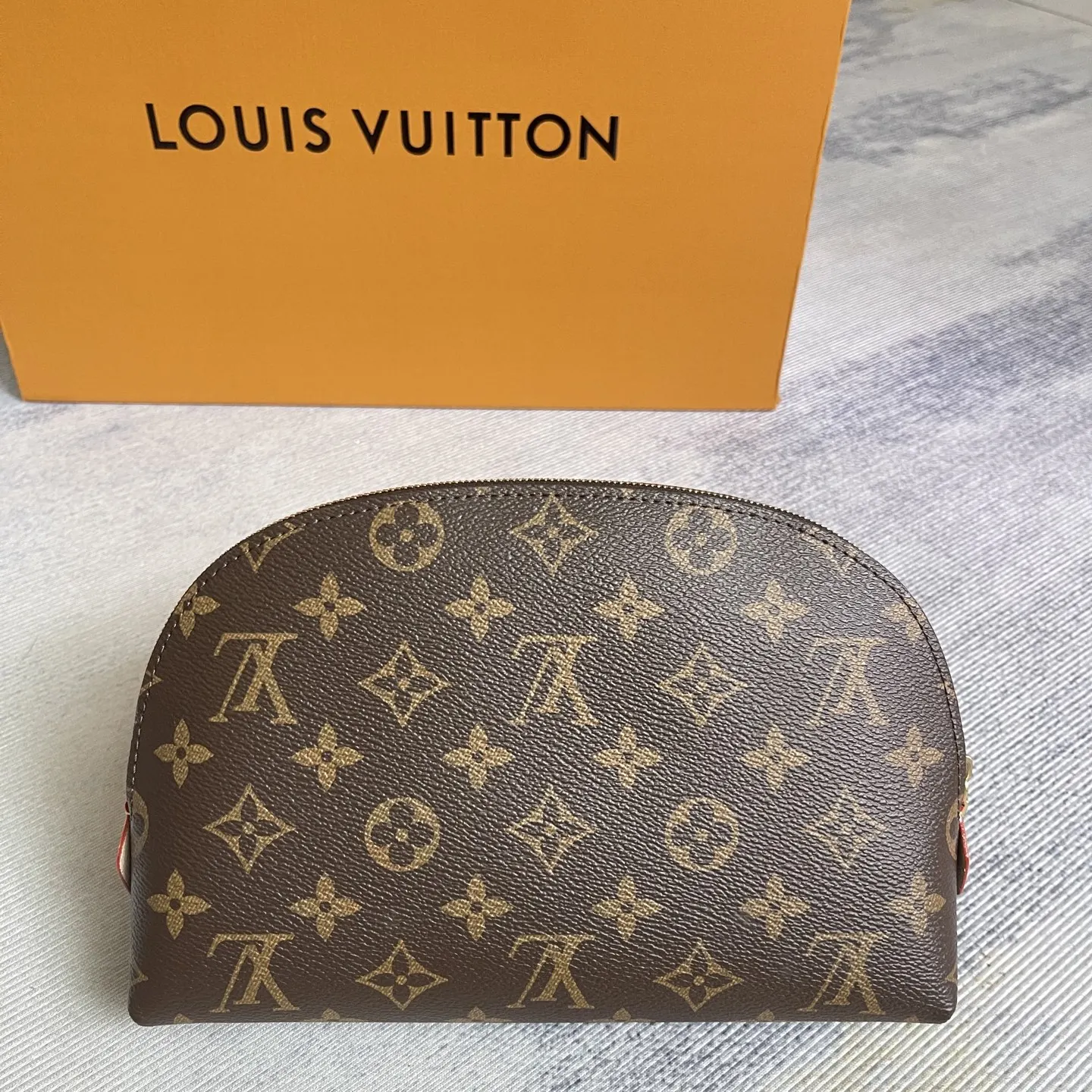 Gold Monogram Cosmetic Pouch Leather