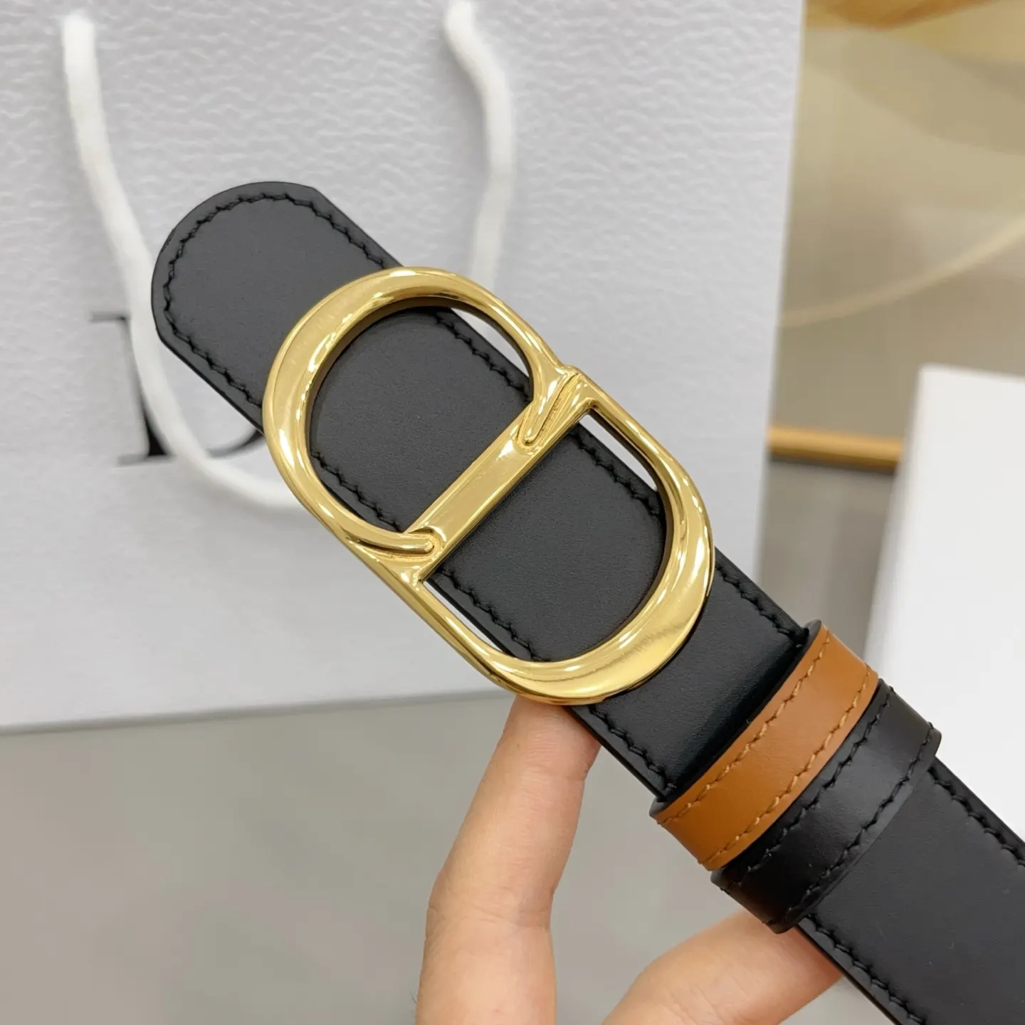 Dior 黑色皮带 金色CD扣商务