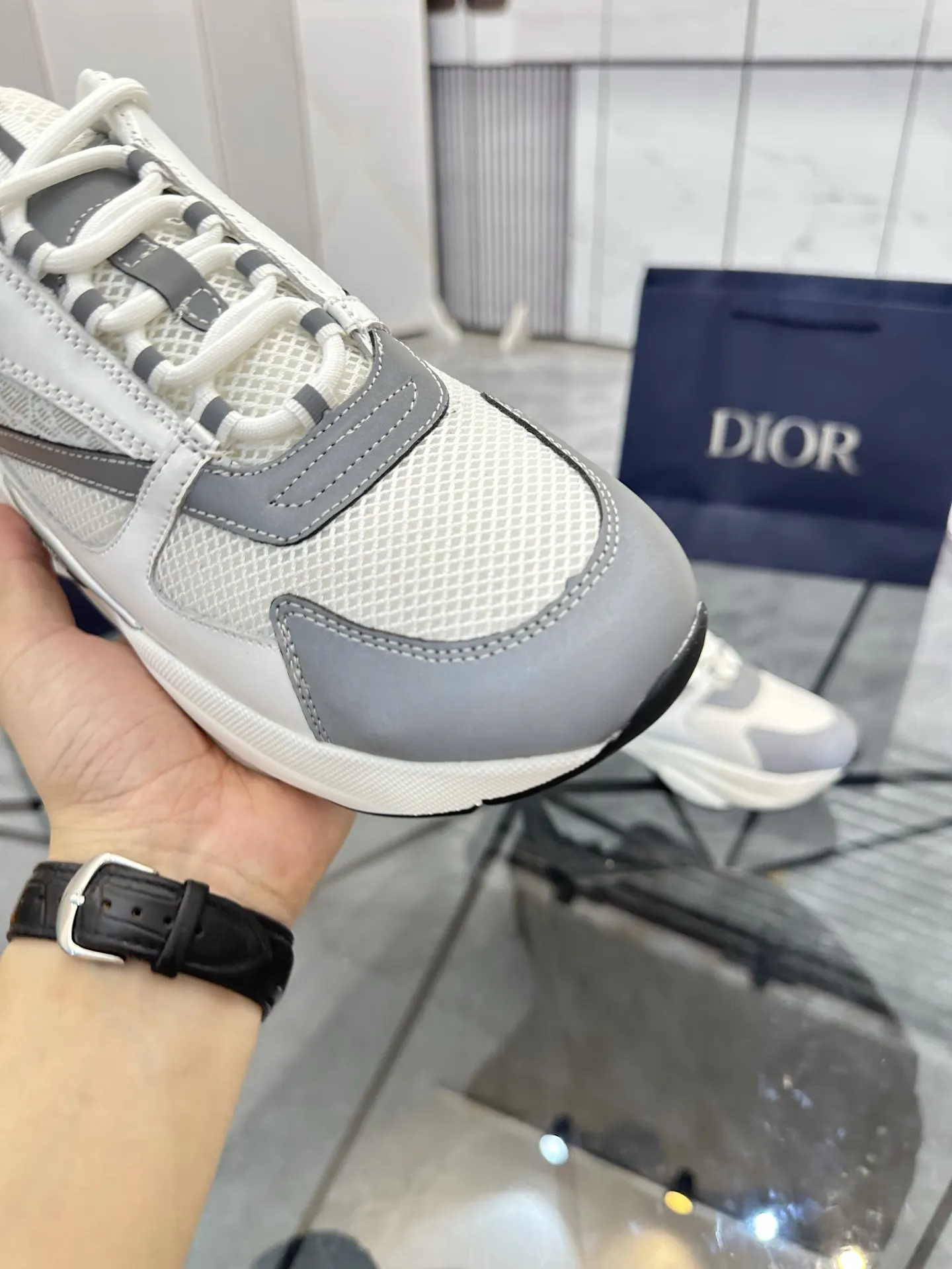 Dior B22 白米拼色牛皮休闲鞋 低帮
