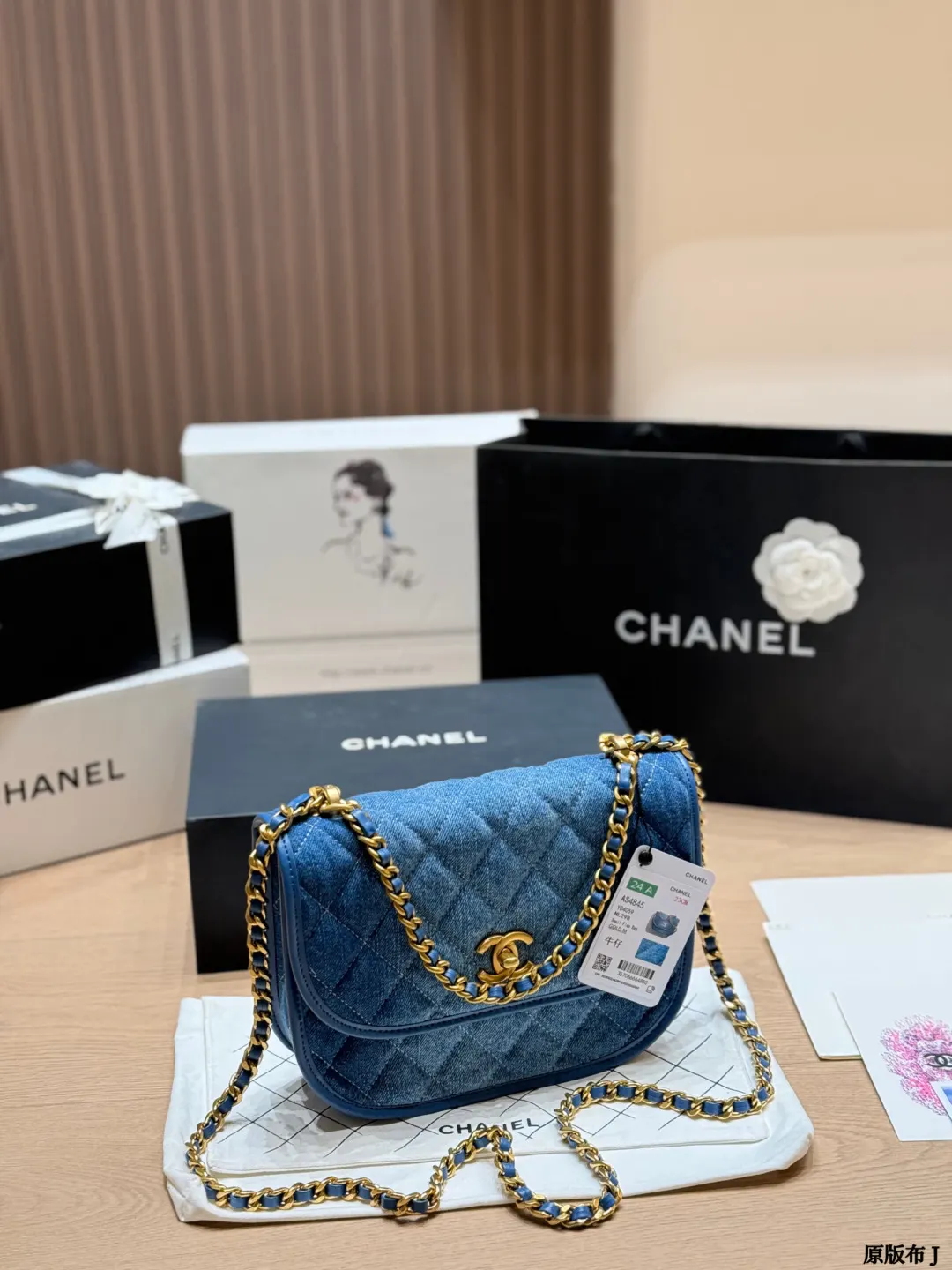 CHANEL 金色 牛仔 丹宁 链条包 精致链条款