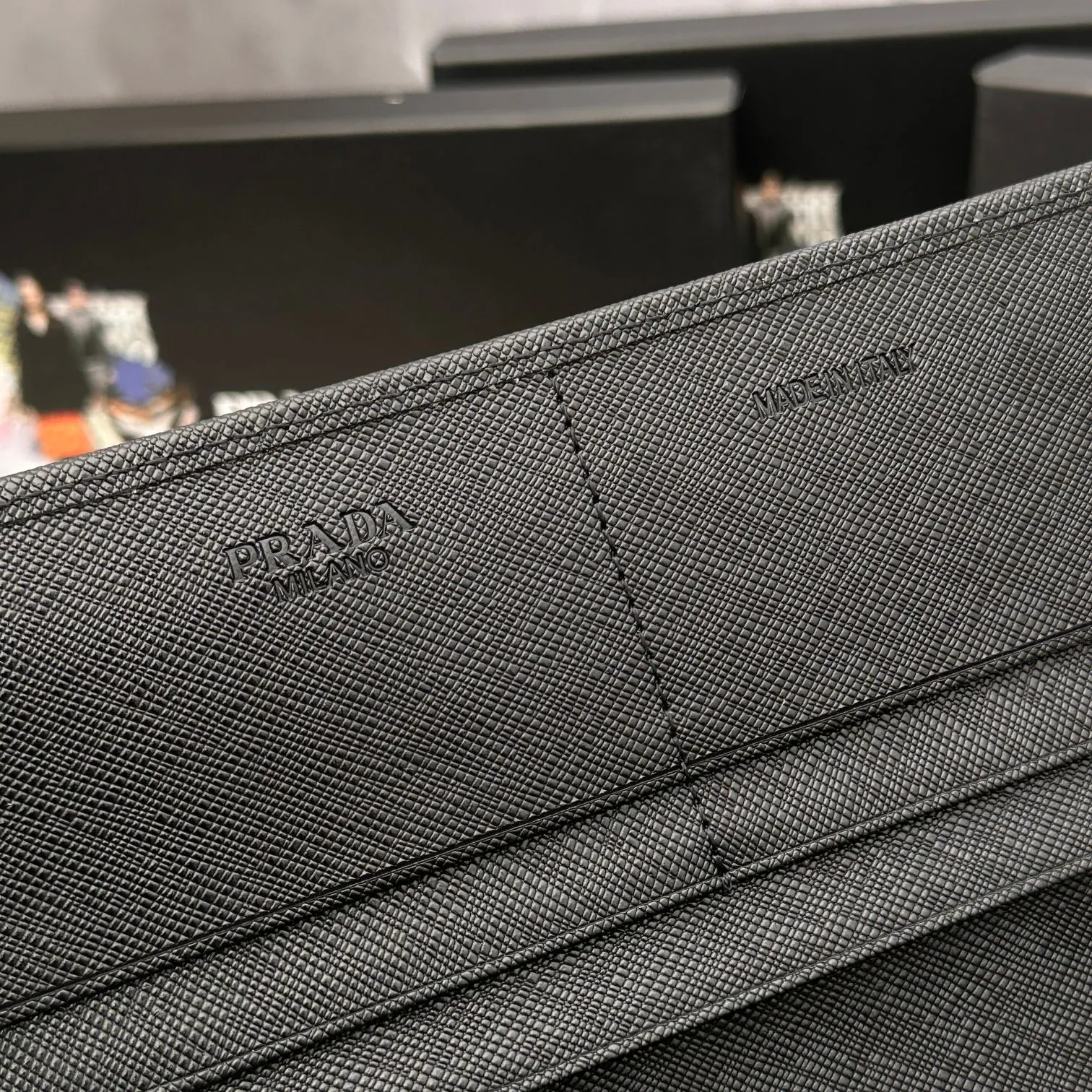 Prada Saffiano Black Leather Triangle Logo Wallet