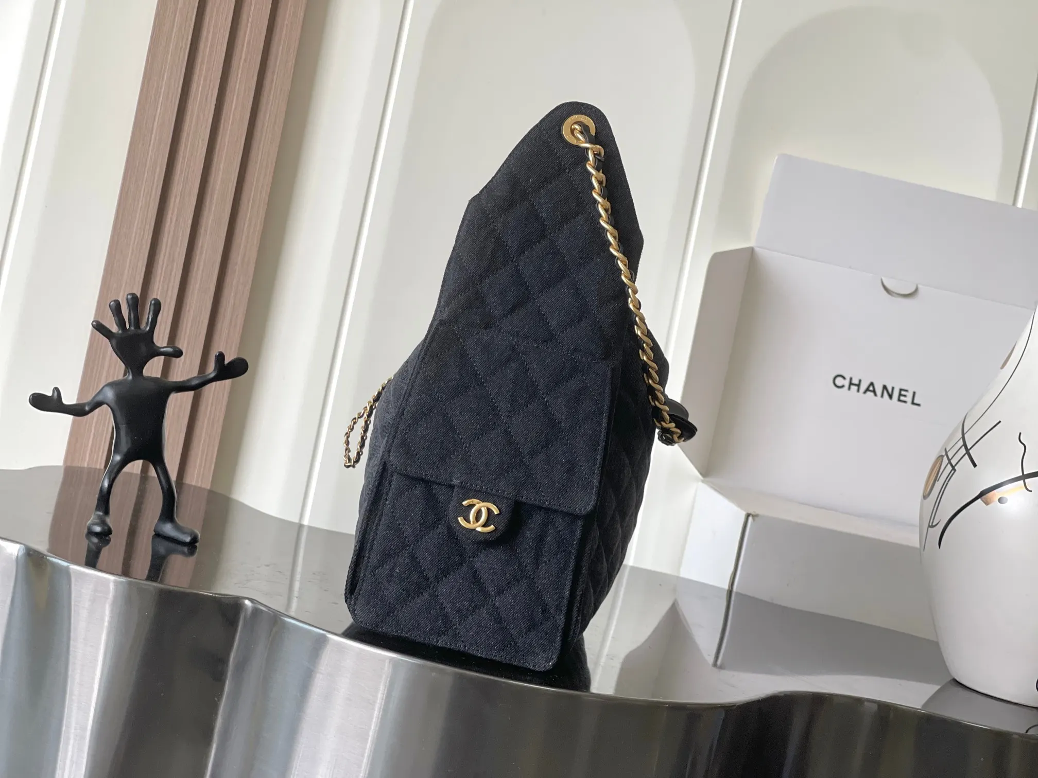 Chanel 黑蓝牛仔布Hobo腋下包 链条单肩