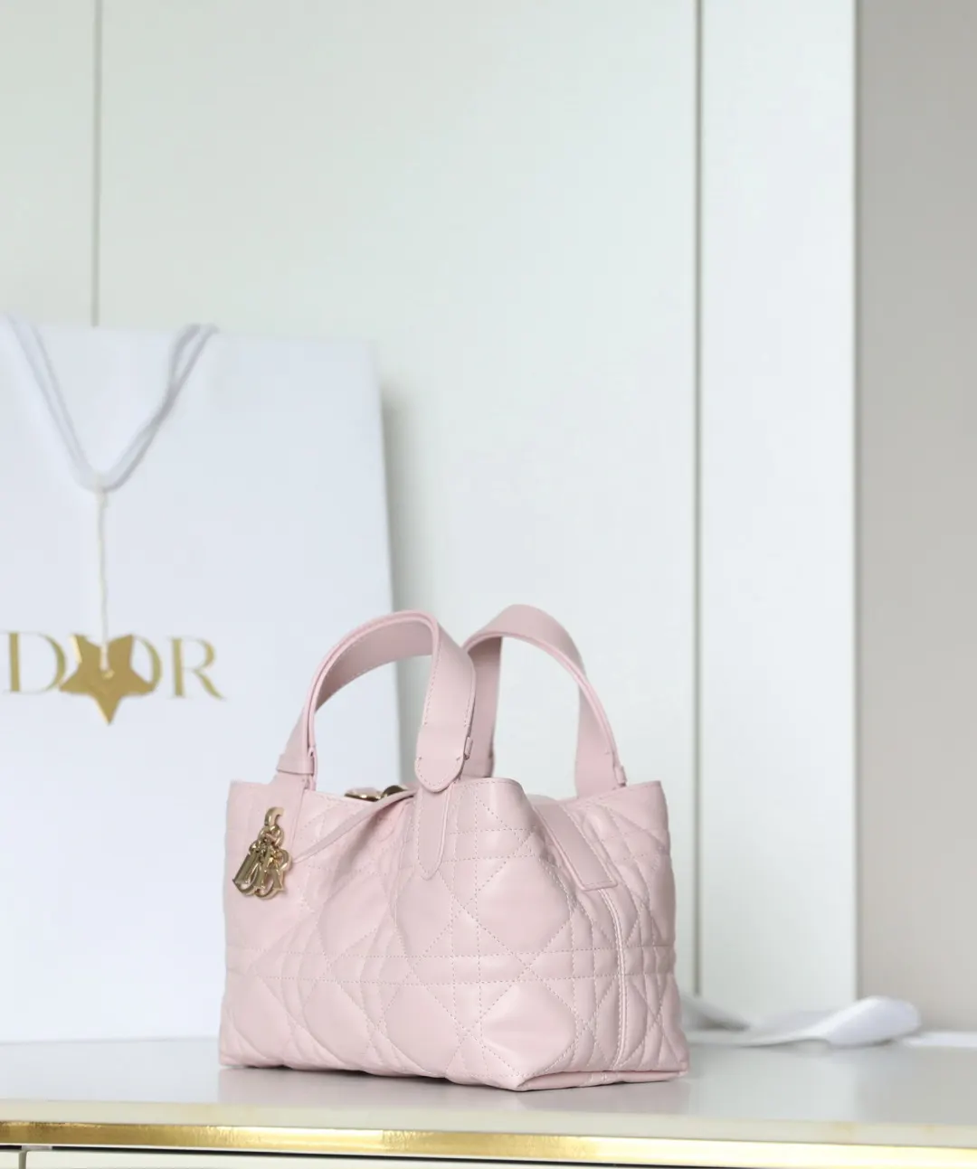 Dior 粉色牛皮包包 手提斜挎 手提包