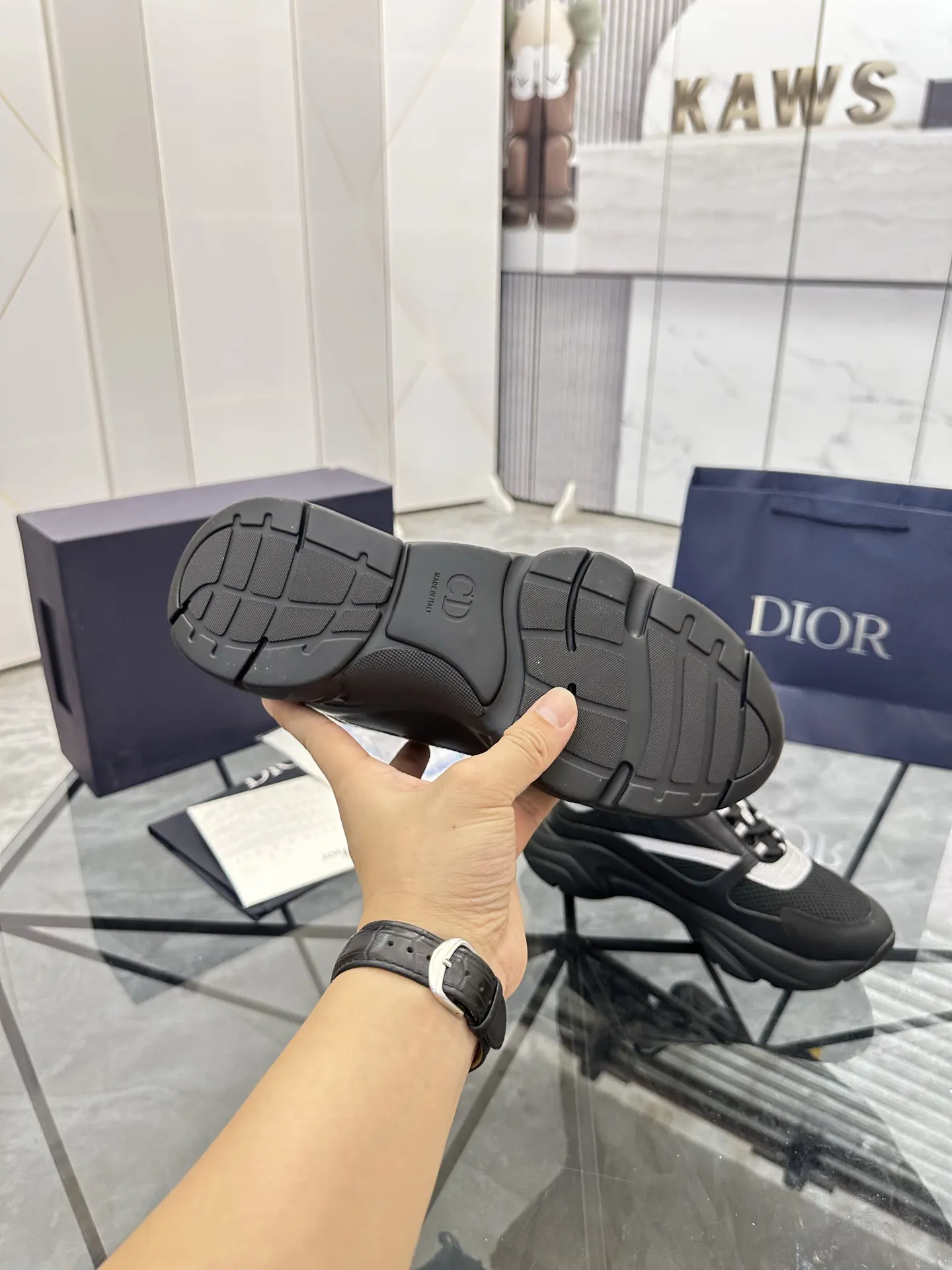 Dior B22 黑灰拼色牛皮休闲鞋 厚底