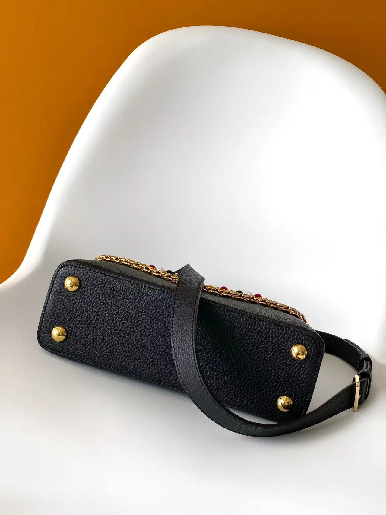 Louis Vuitton Black Brown Chain Bag Leather