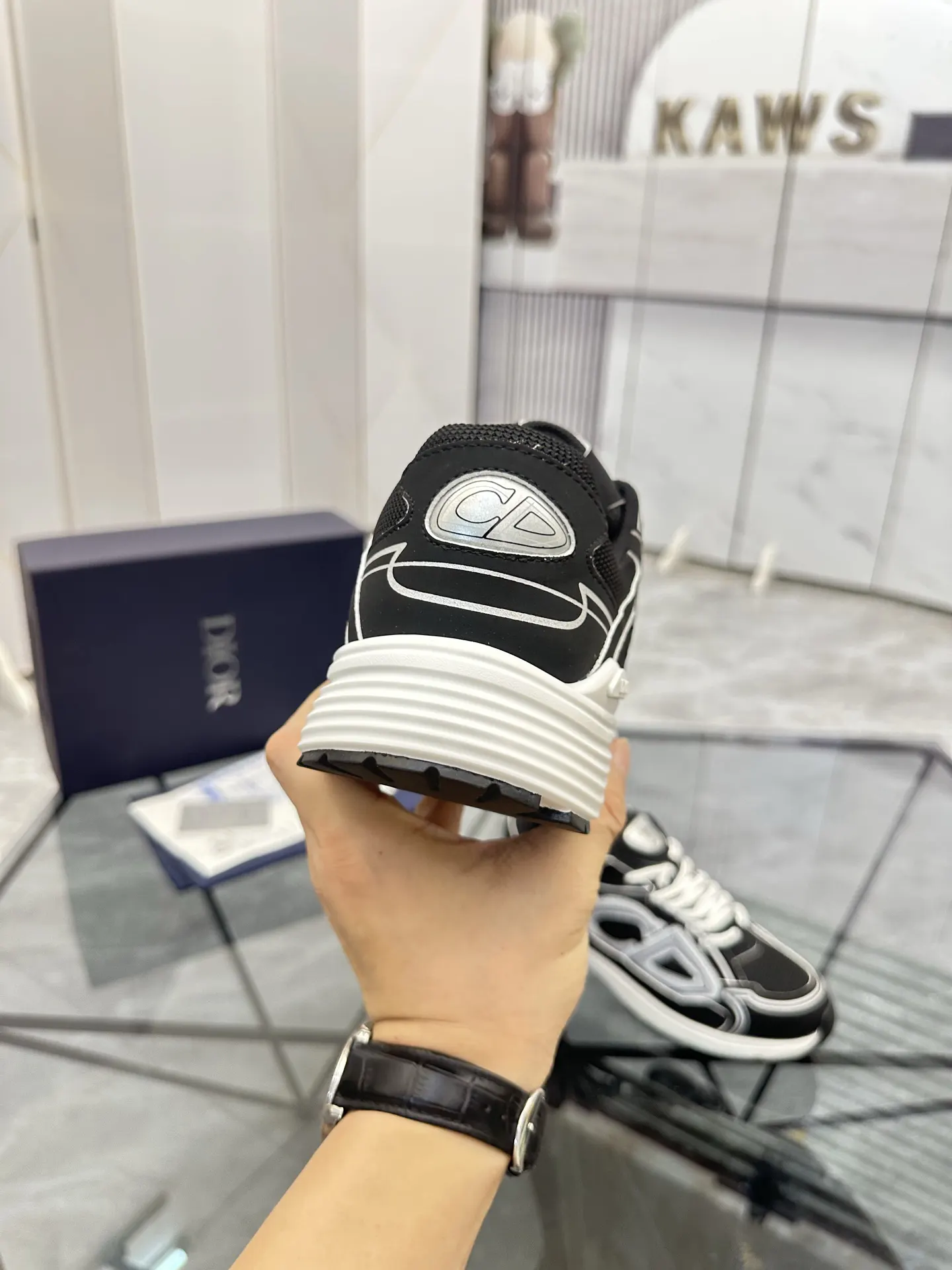 Dior B22 黑灰拼色牛皮运动鞋 厚底休闲款