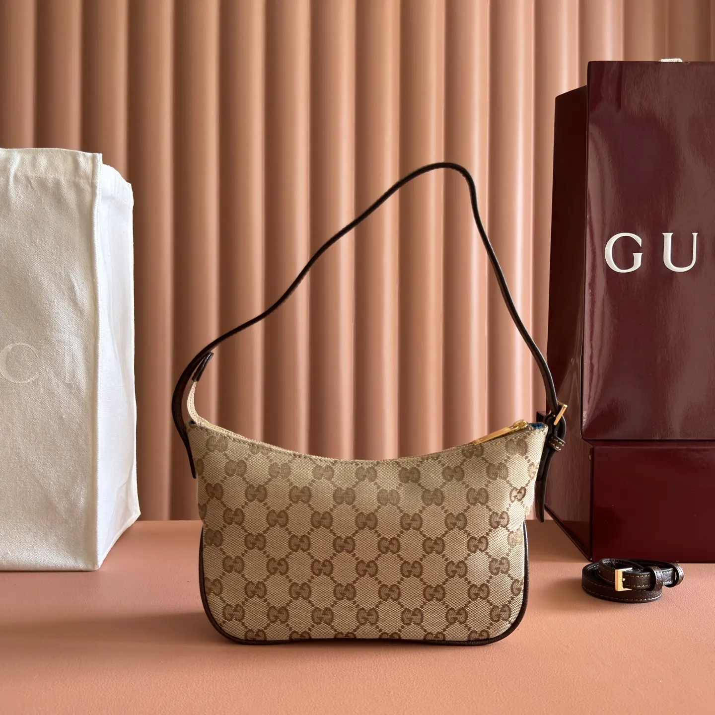 Gucci Blue Brown Hobo Shoulder Bag Vintage Canvas