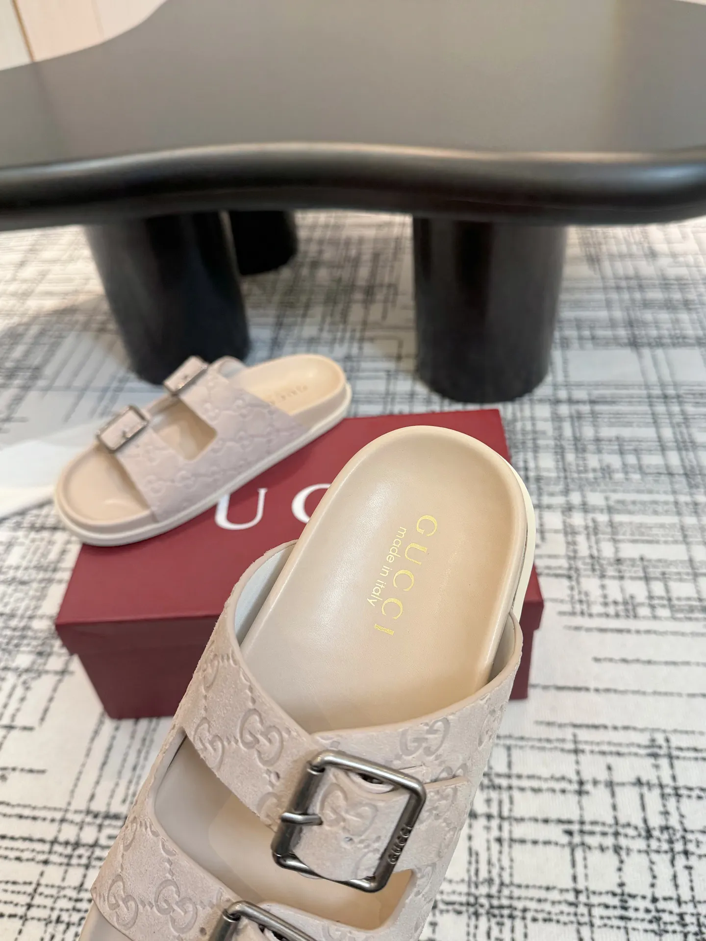 Gucci White Monogram Slides