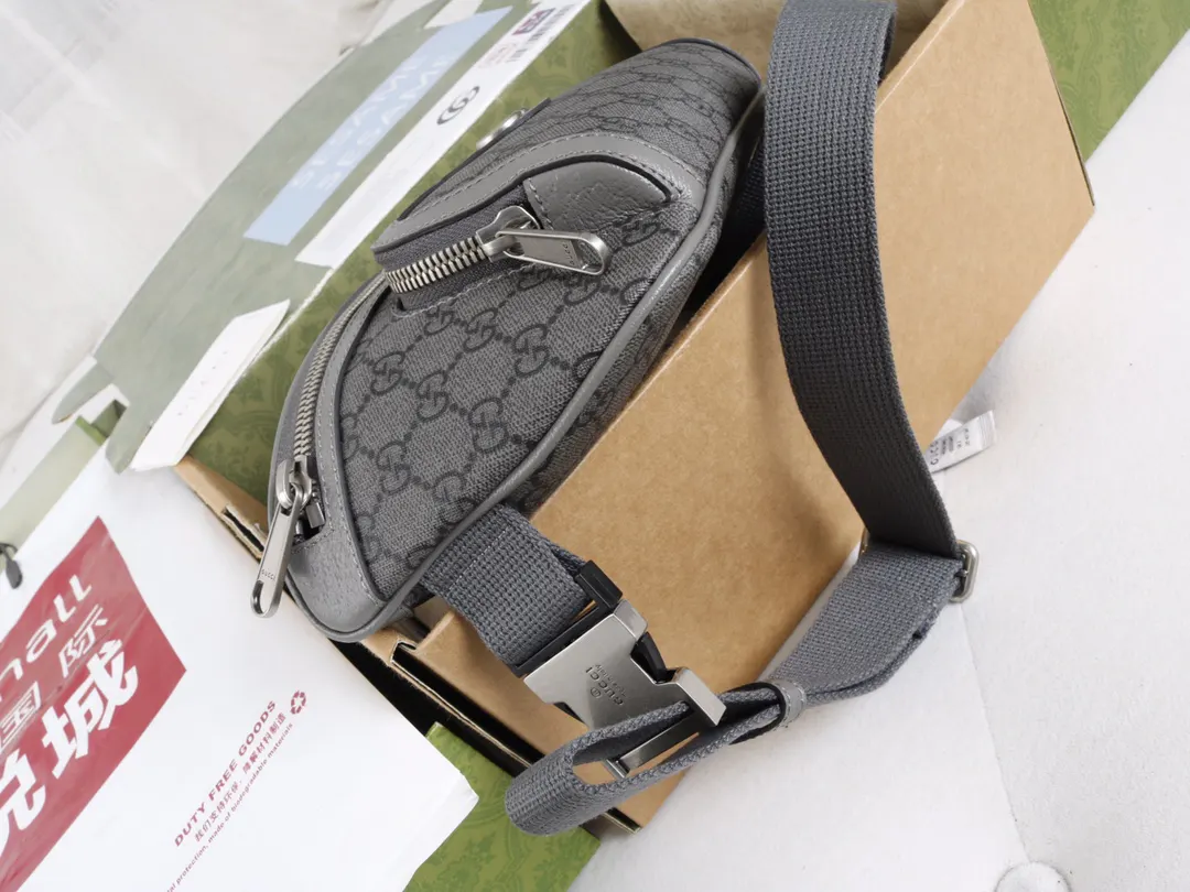 Black Gray Belt Bag Casual Leather
