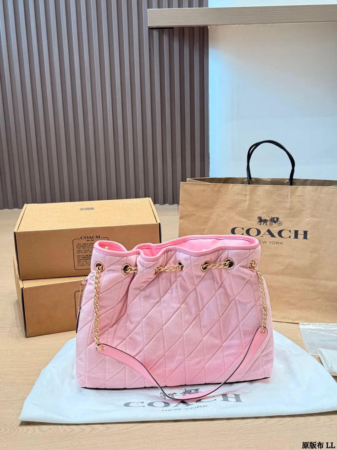 Coach 粉色 金色 托特包 大容量托特款