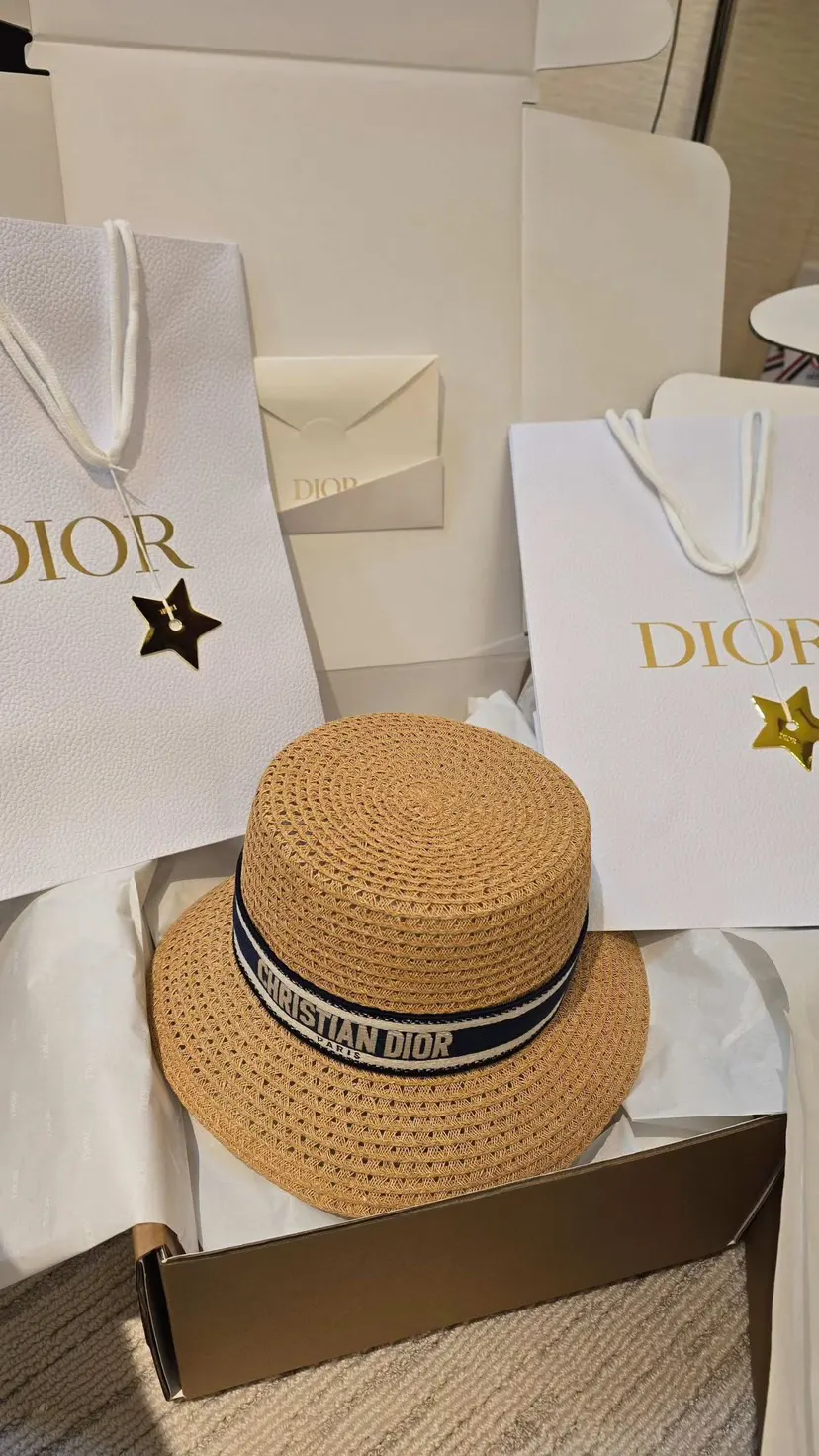 Dior 草编遮阳帽 黑白条纹 帽子