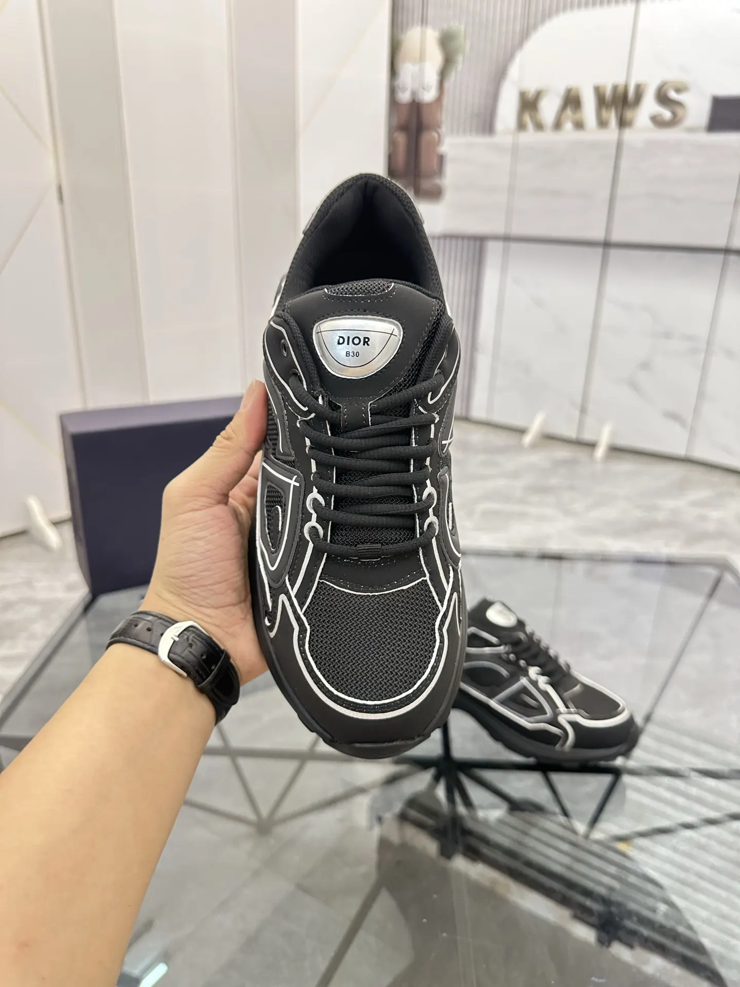 Dior B22 黑灰拼色牛皮运动鞋 厚底款