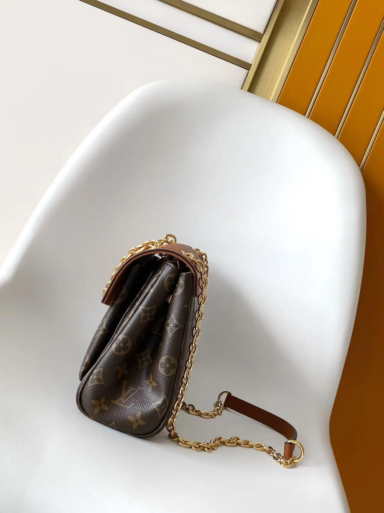 Louis Vuitton Black Brown Chain Bag Canvas