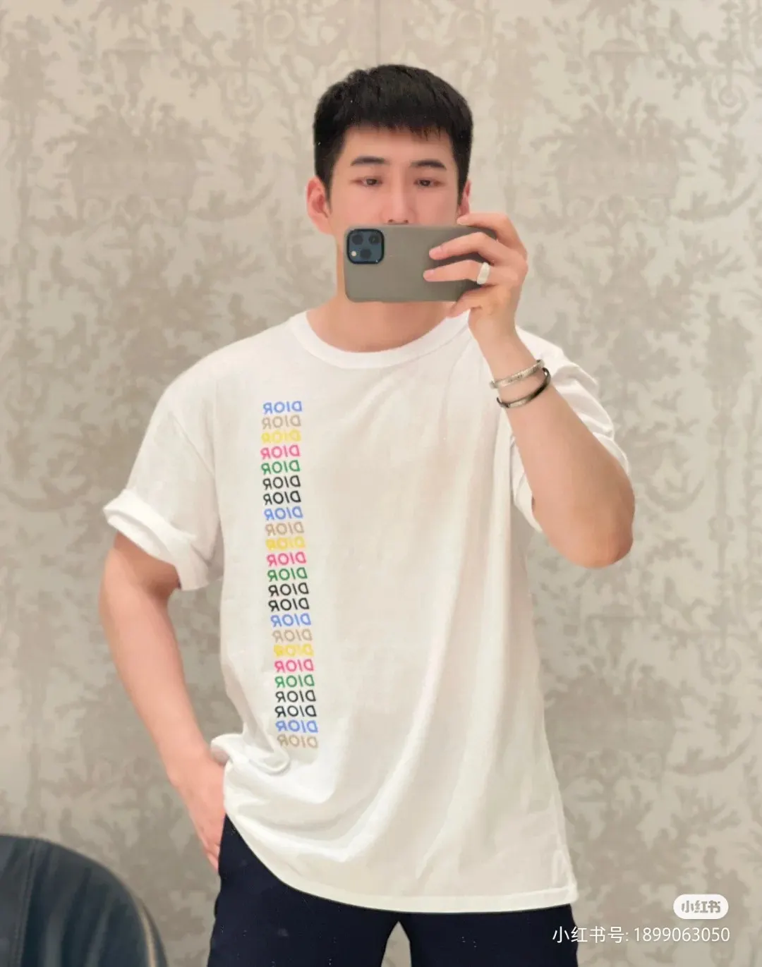 Dior 黑色竖条印花短袖T恤 个性