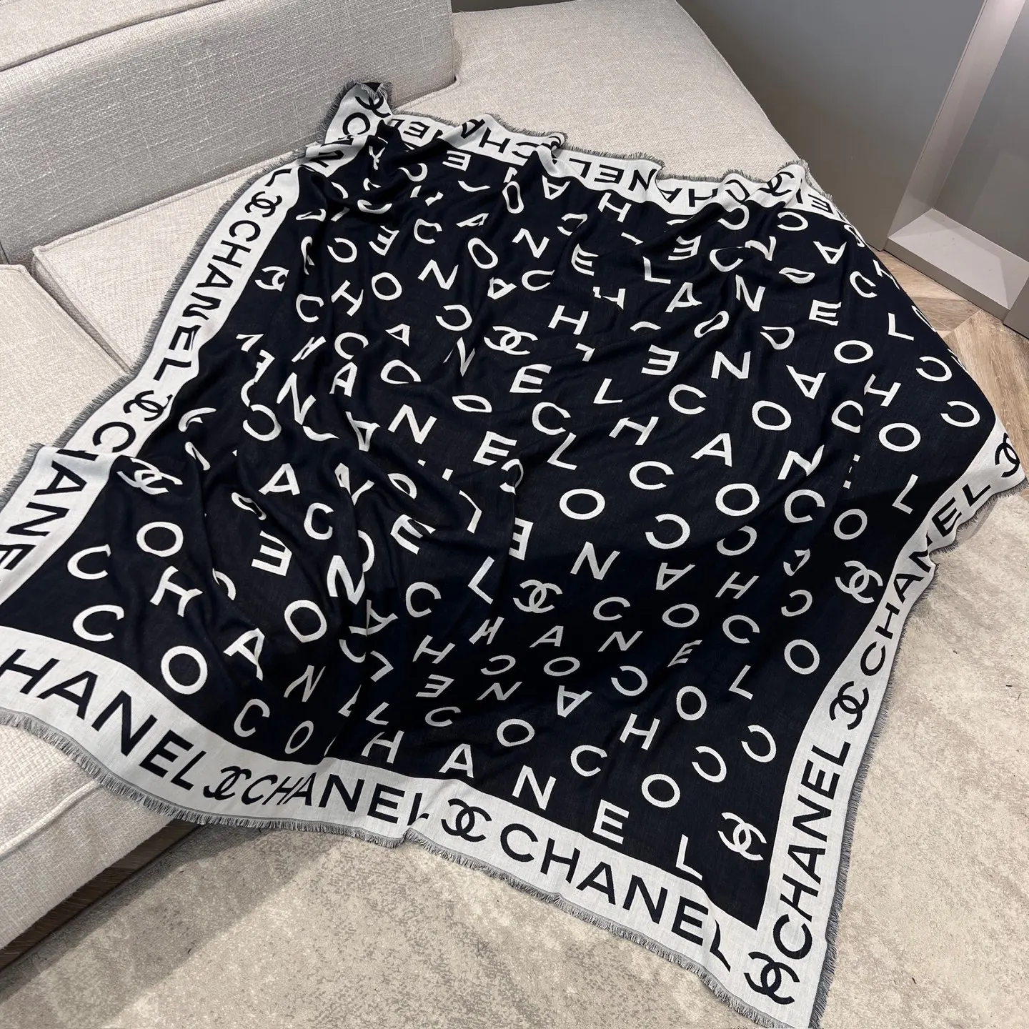 Chanel 藍色 羊毛 圍巾