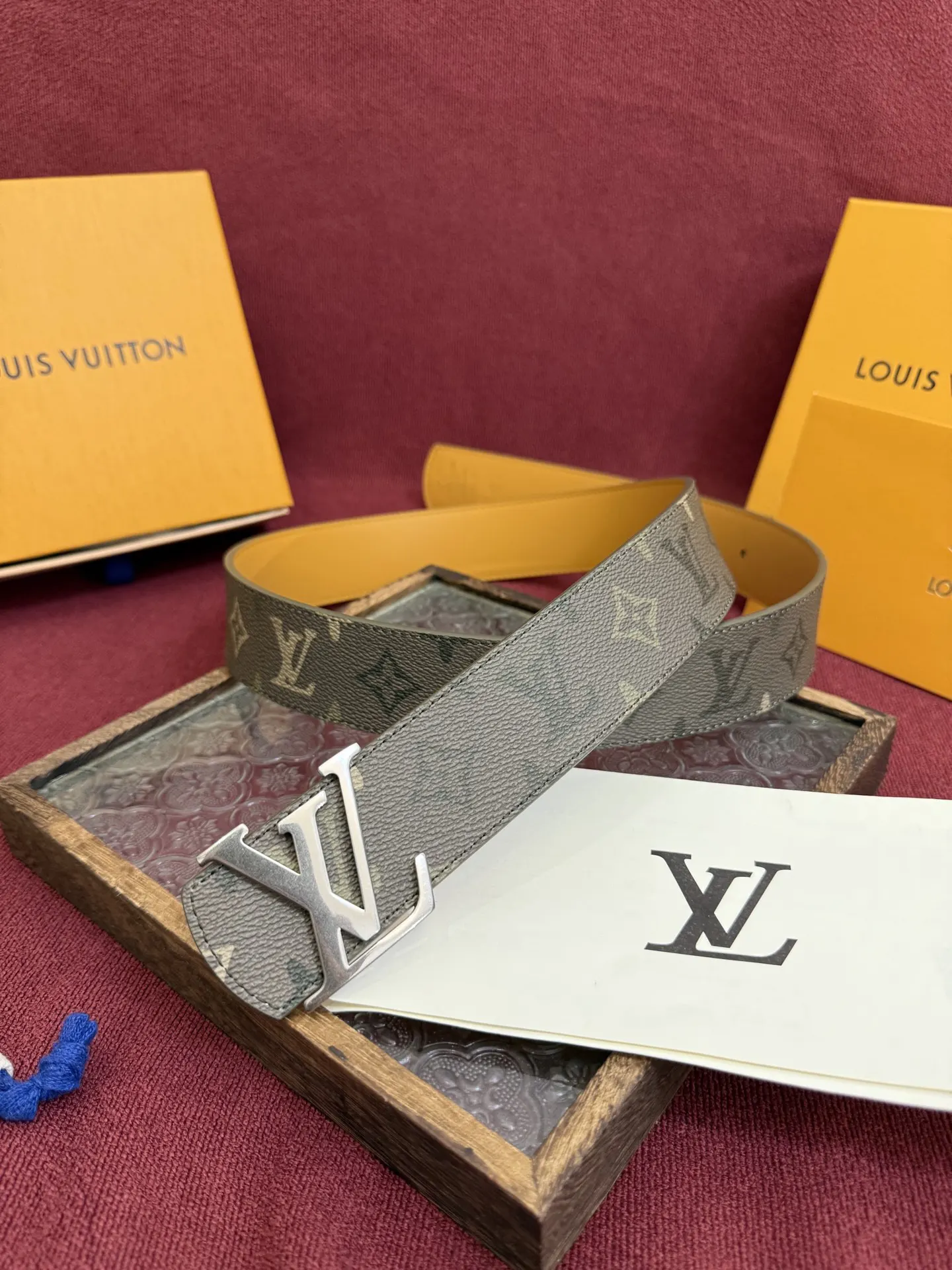 LV Green Silver Color Scheme Double Sided Belt Business Casual | ORBUYBAG High-End Fashion Boutique