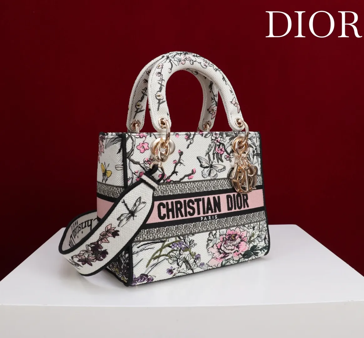 Dior 拼色 进口 刺繡戴妃包 紫罗兰 五格刺 手提包 通勤手提款
