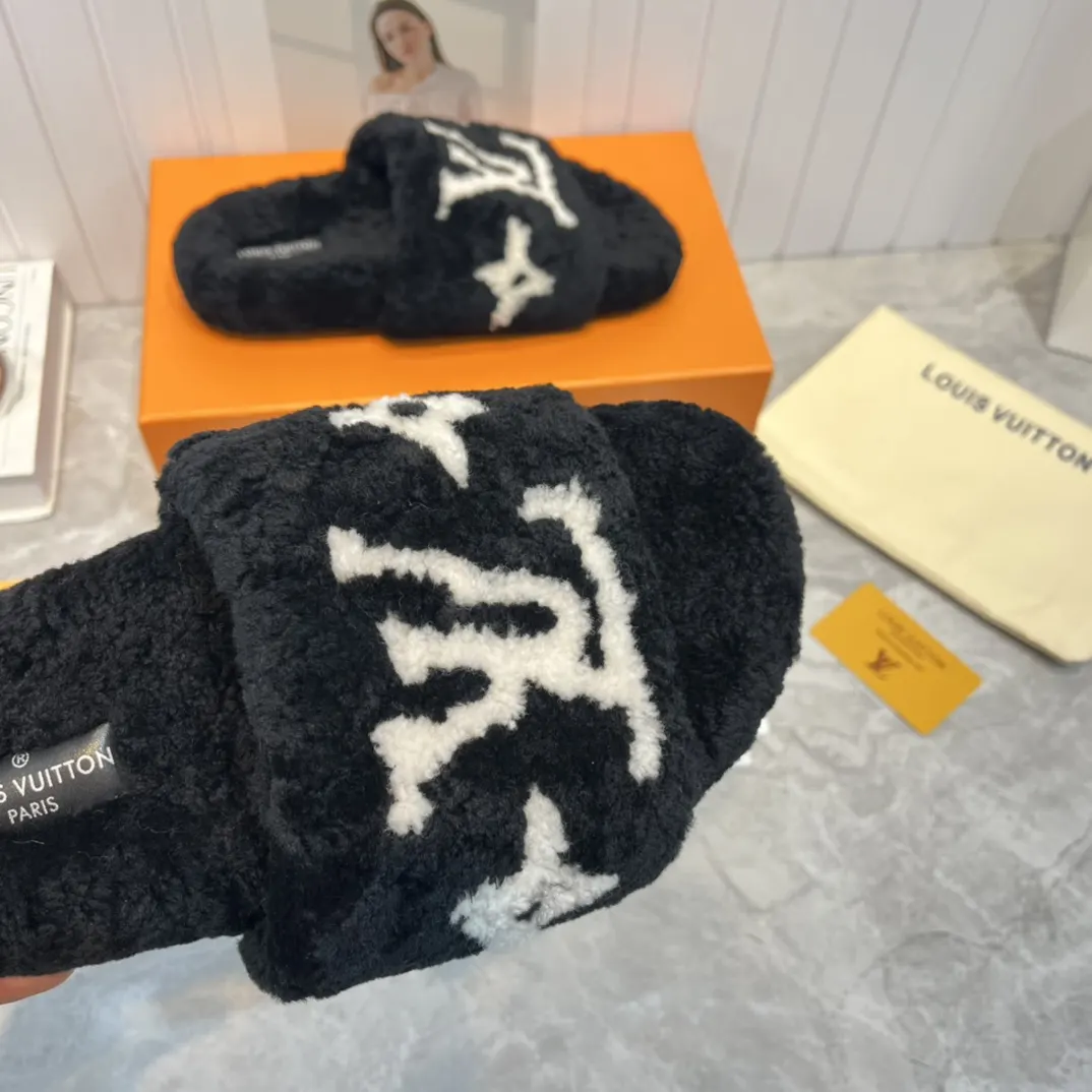 LV 黑色毛绒厚底拖鞋 秋冬居家休闲款｜ORBUYBAG 岚奢包高端时尚精品