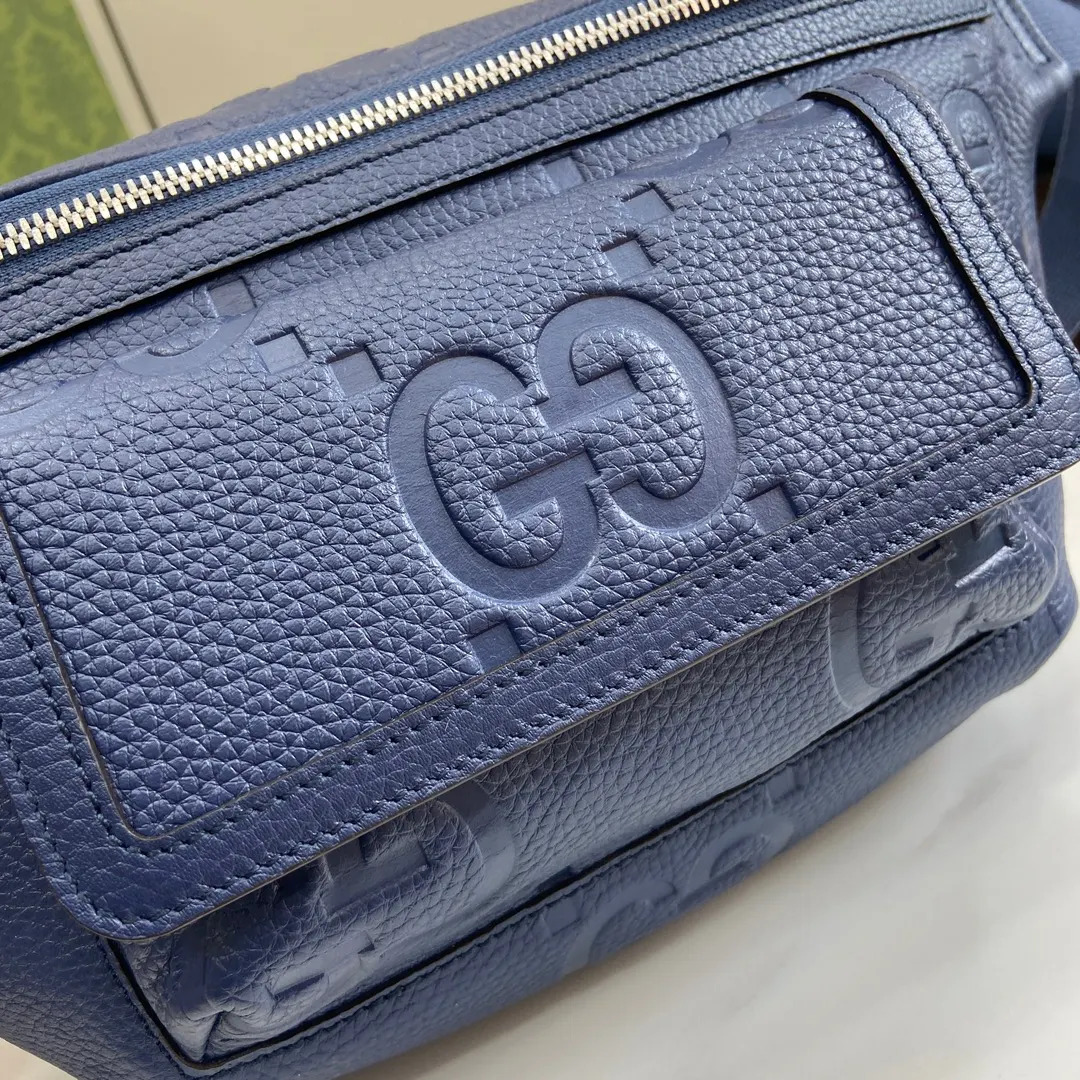 Gucci 藍色 皮革 双g 斜背包 輕便斜挎款