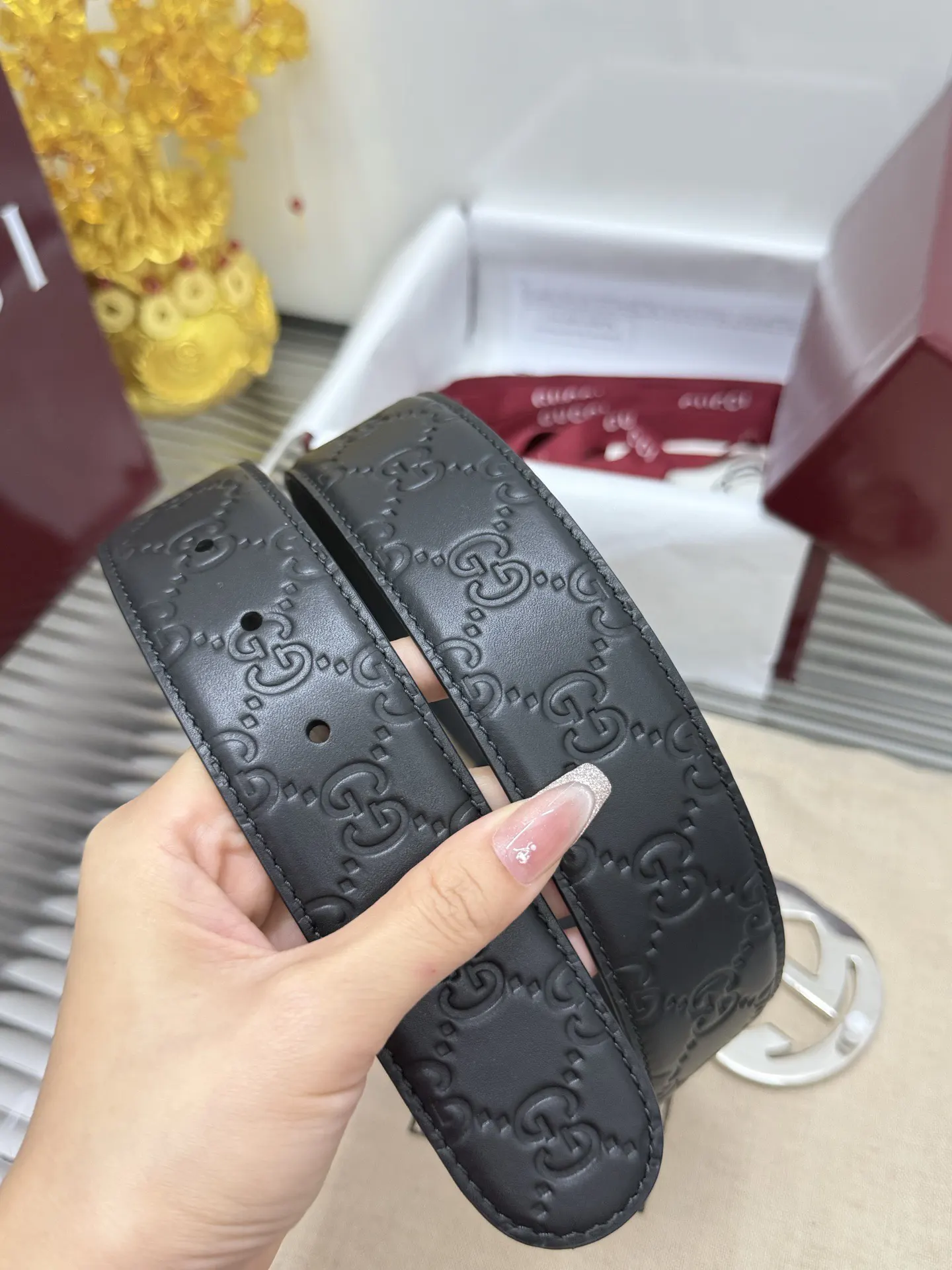 Gucci Double G Leather Belt Black