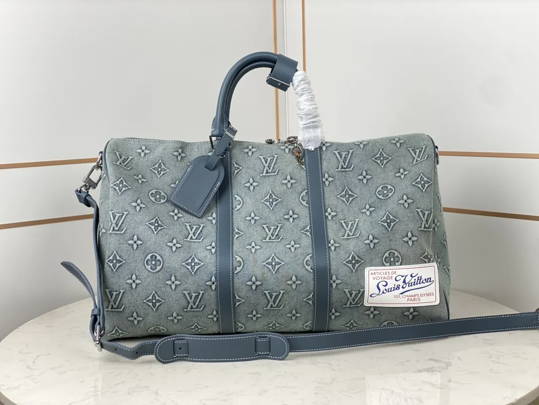 LV Keepall 丹宁 牛皮 旅行袋 大容量旅行款