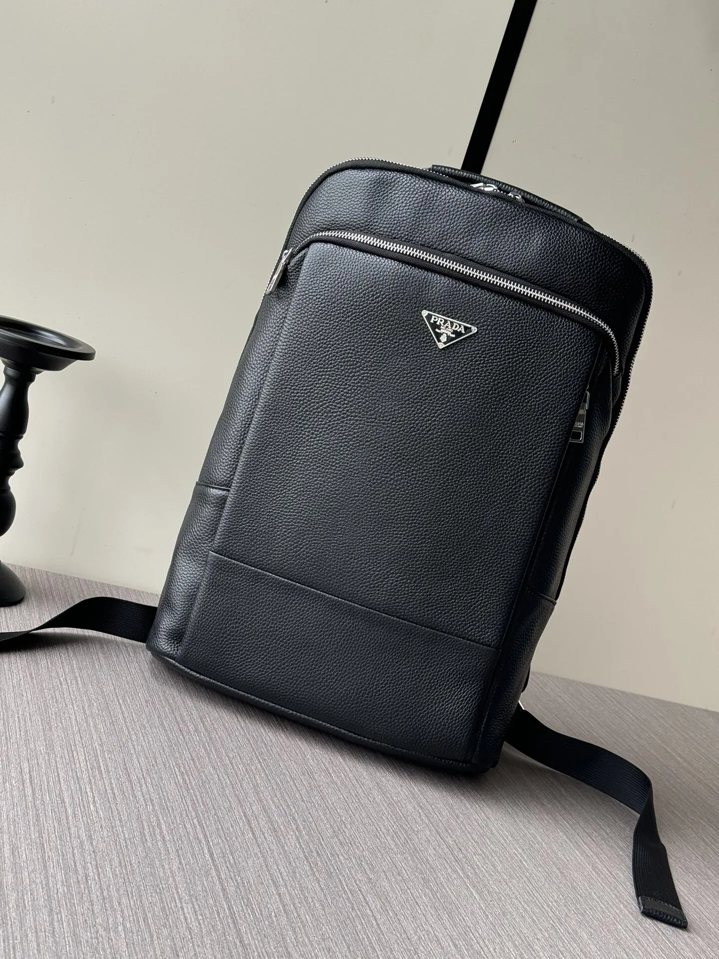 Prada Black Leather Backpack Logo