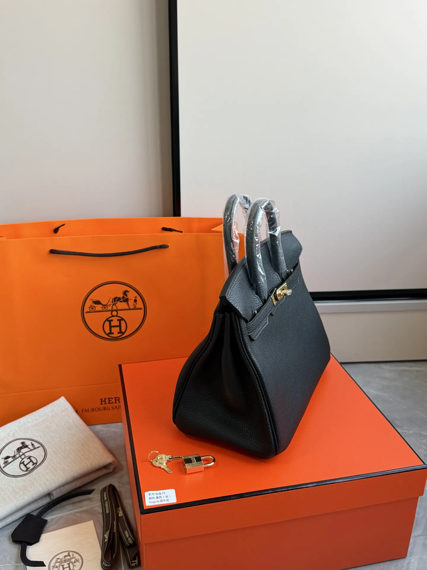 Hermès 羊皮 手提包 黑色