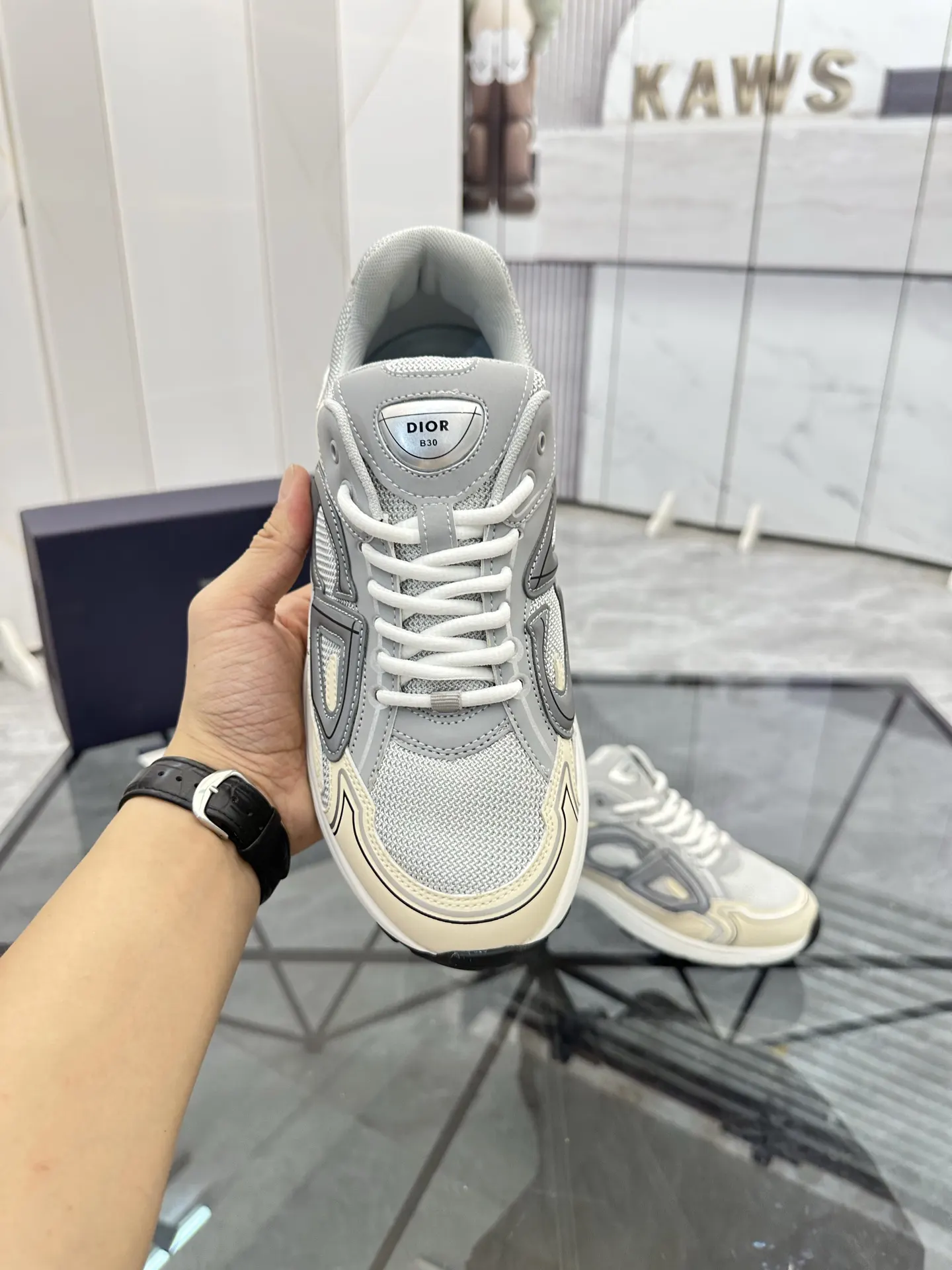 Dior B22 黑绿拼色牛皮运动鞋 休闲款
