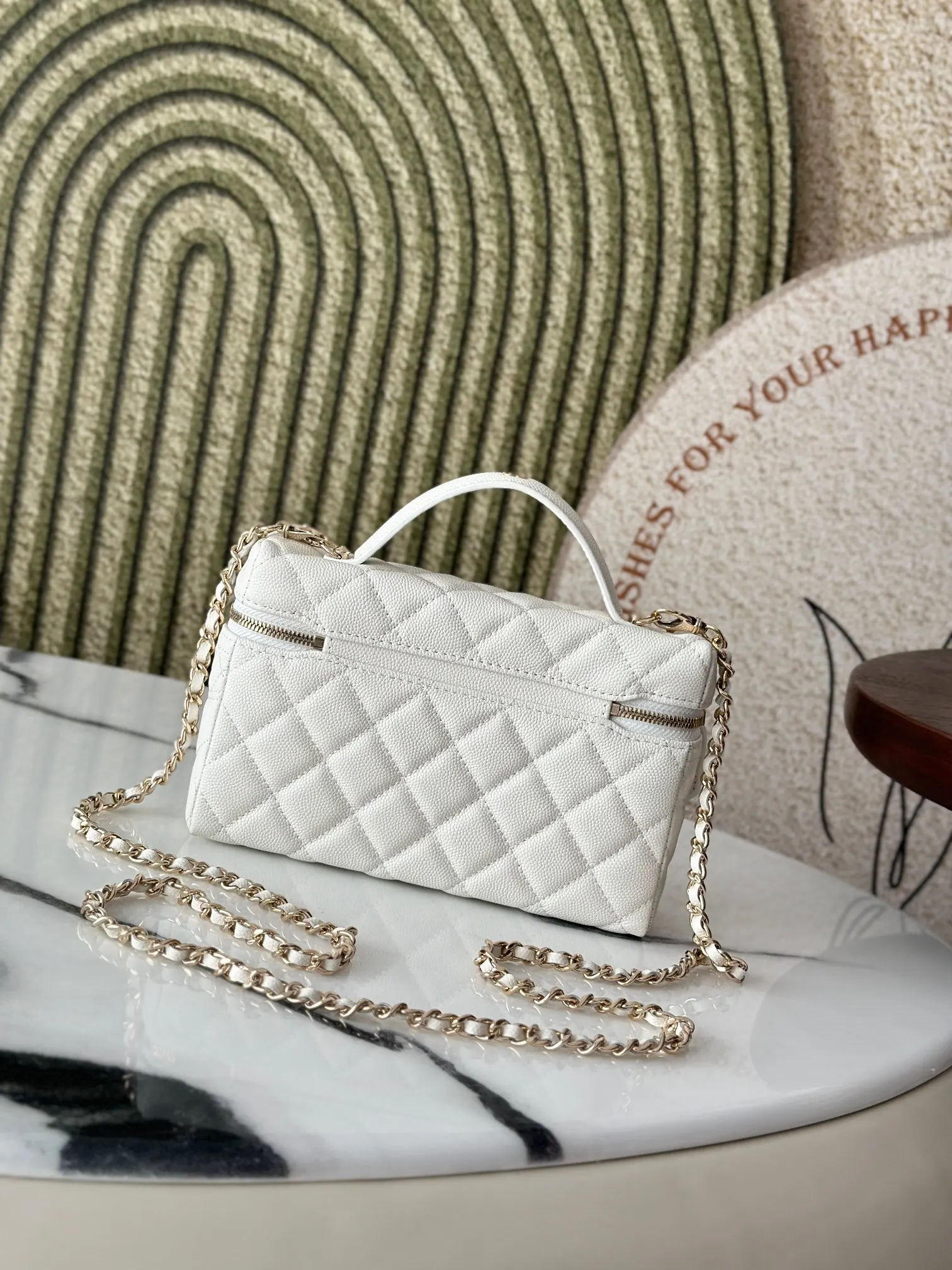 White Gold Chain Bag Leather
