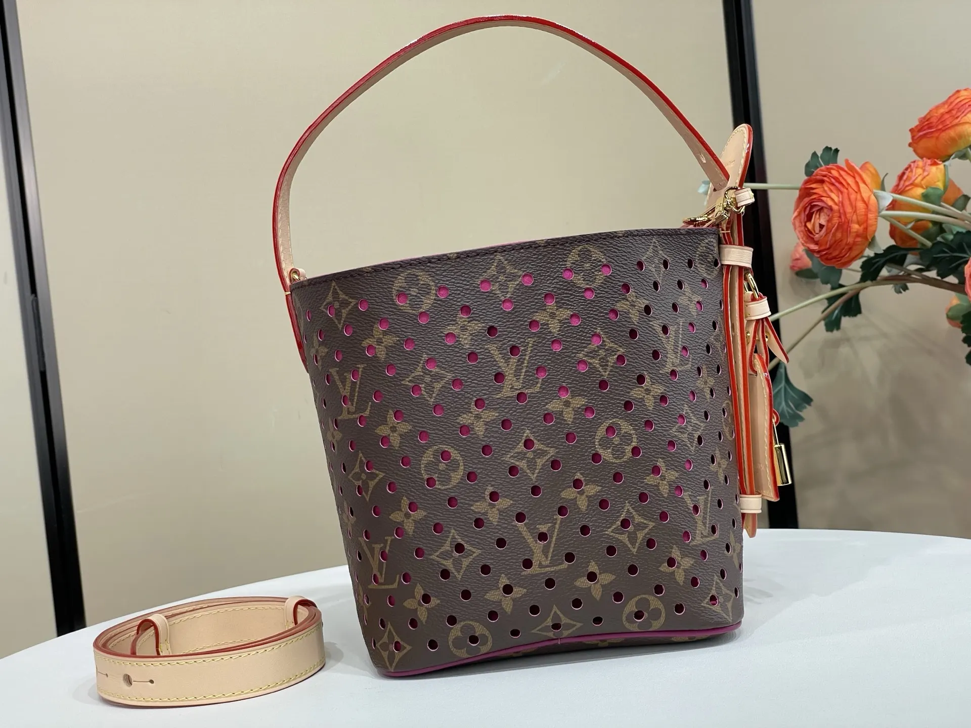 Louis Vuitton Red Monogram Bucket Bag Casual Canvas