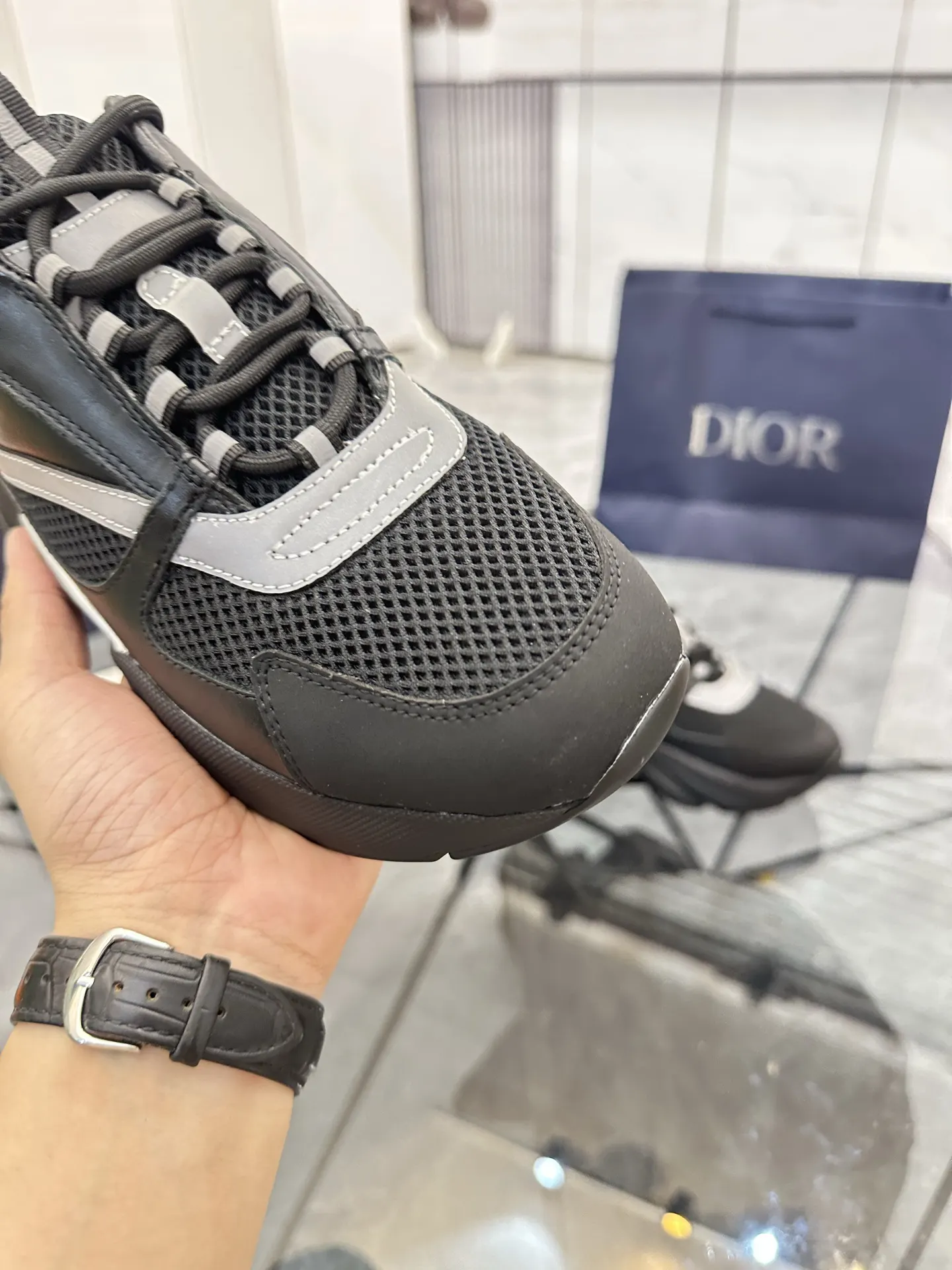 Dior B22 黑灰拼色牛皮休闲鞋 厚底