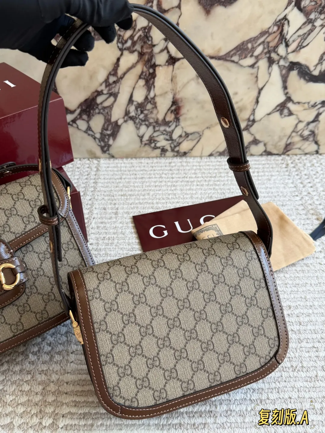 Gucci Horsebit 1955 老花馬銜扣肩揹包 單肩斜挎 斜背包