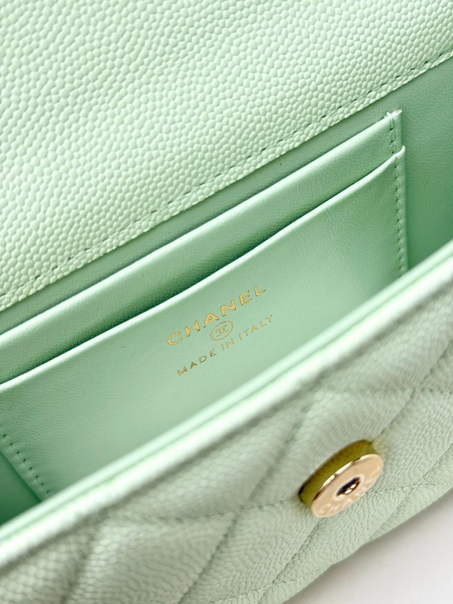 Chanel 浅绿色牛皮Kelly手提包 金链斜挎
