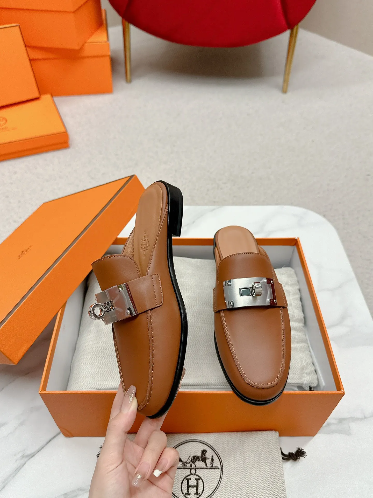 Hermès 小牛皮 拖鞋 舒适