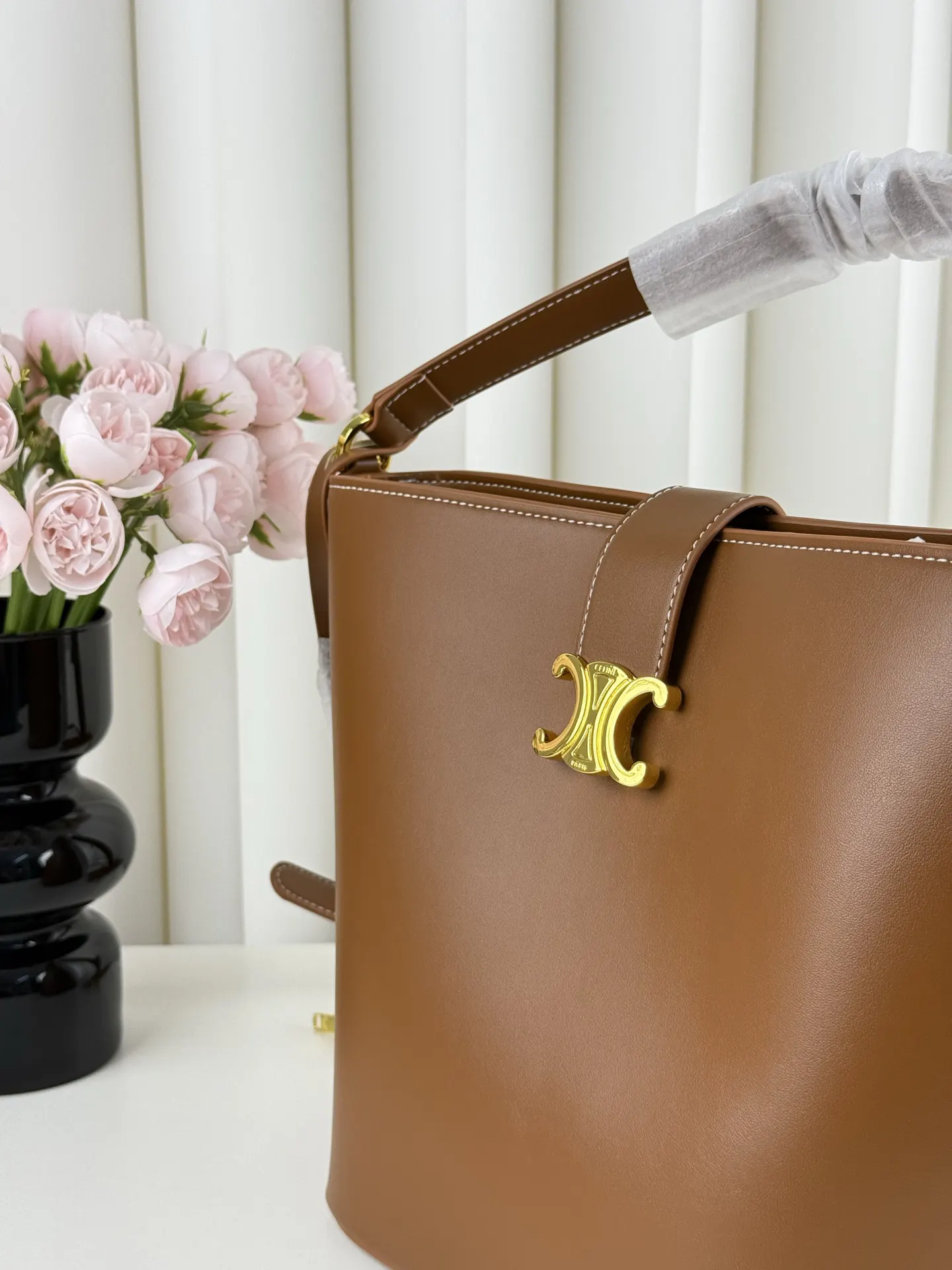 Brown Gold Bucket Bag Casual Leather